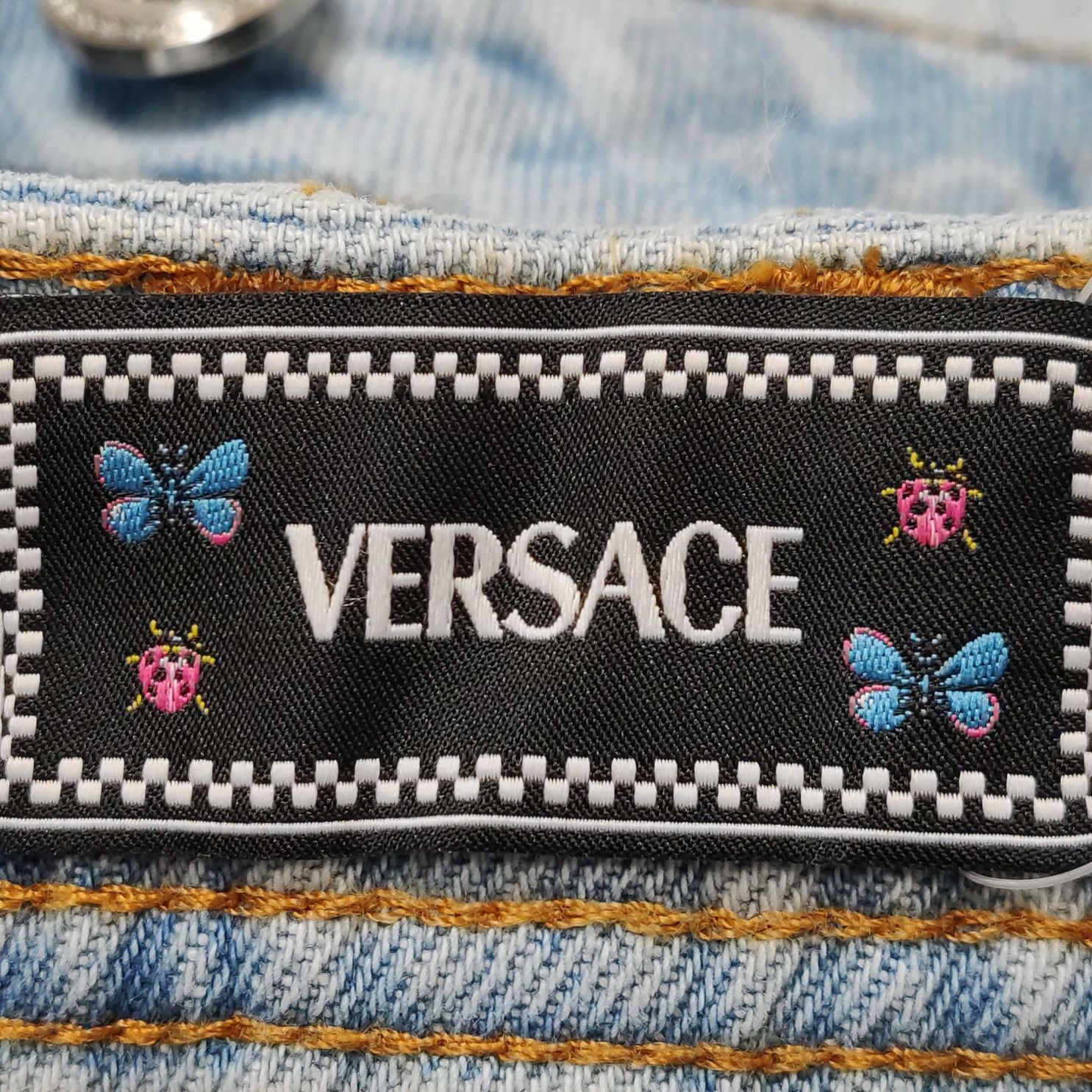 Versace Versace Logo Print Denim Mini Skirt Size 38 Size 26" / US 2 / IT 38 - 5 Thumbnail