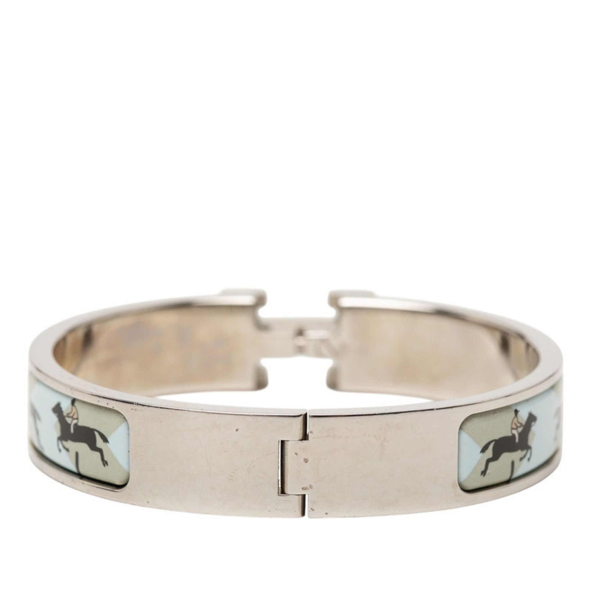 Hermes Hermes Clic Clac PM H Horse Bangle Beige Silver Blue Metal Enamel Women's HERMES Size ONE SIZE - 3 Thumbnail