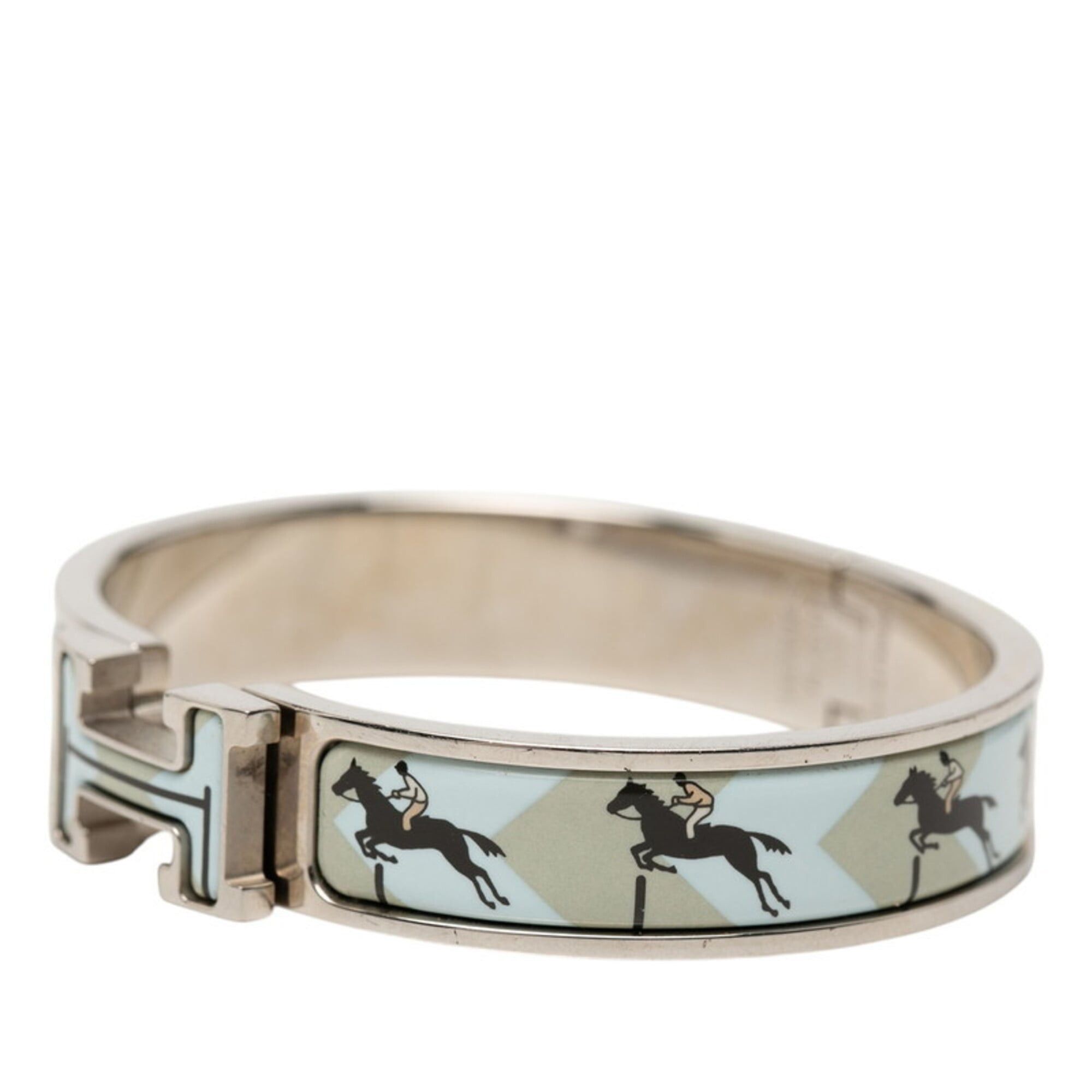 Hermes Hermes Clic Clac PM H Horse Bangle Beige Silver Blue Metal Enamel Women's HERMES Size ONE SIZE - 2 Thumbnail