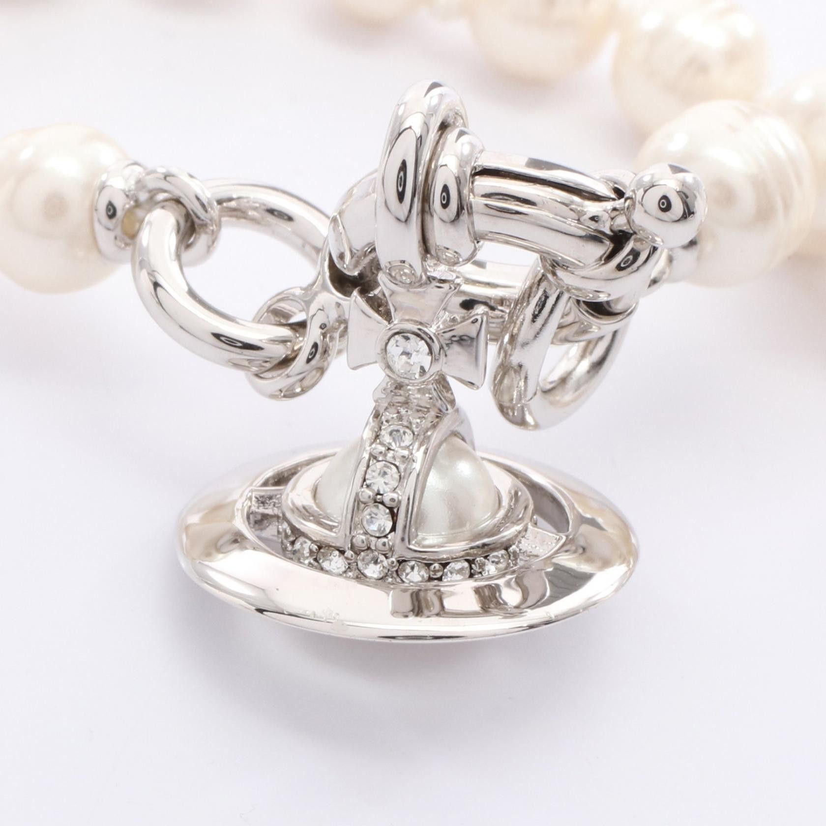 Vivienne Westwood Vivienne Westwood Vivienne Westwood ALEKSA Stainless Steel Fake Pearl Rhinestone Bracelet Metal Bracelet 6102023V02P543 DUTY FREE for USA Size ONE SIZE - 2 Thumbnail