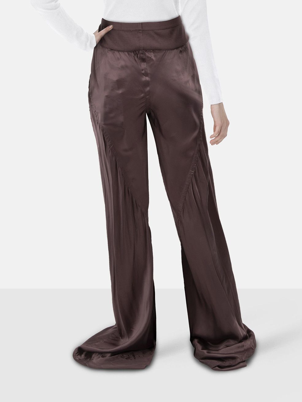 Rick Owens Amethyst Satin Bias Panelled Wide Trousers Size 32" / US 10 / IT 46 - 2 Thumbnail