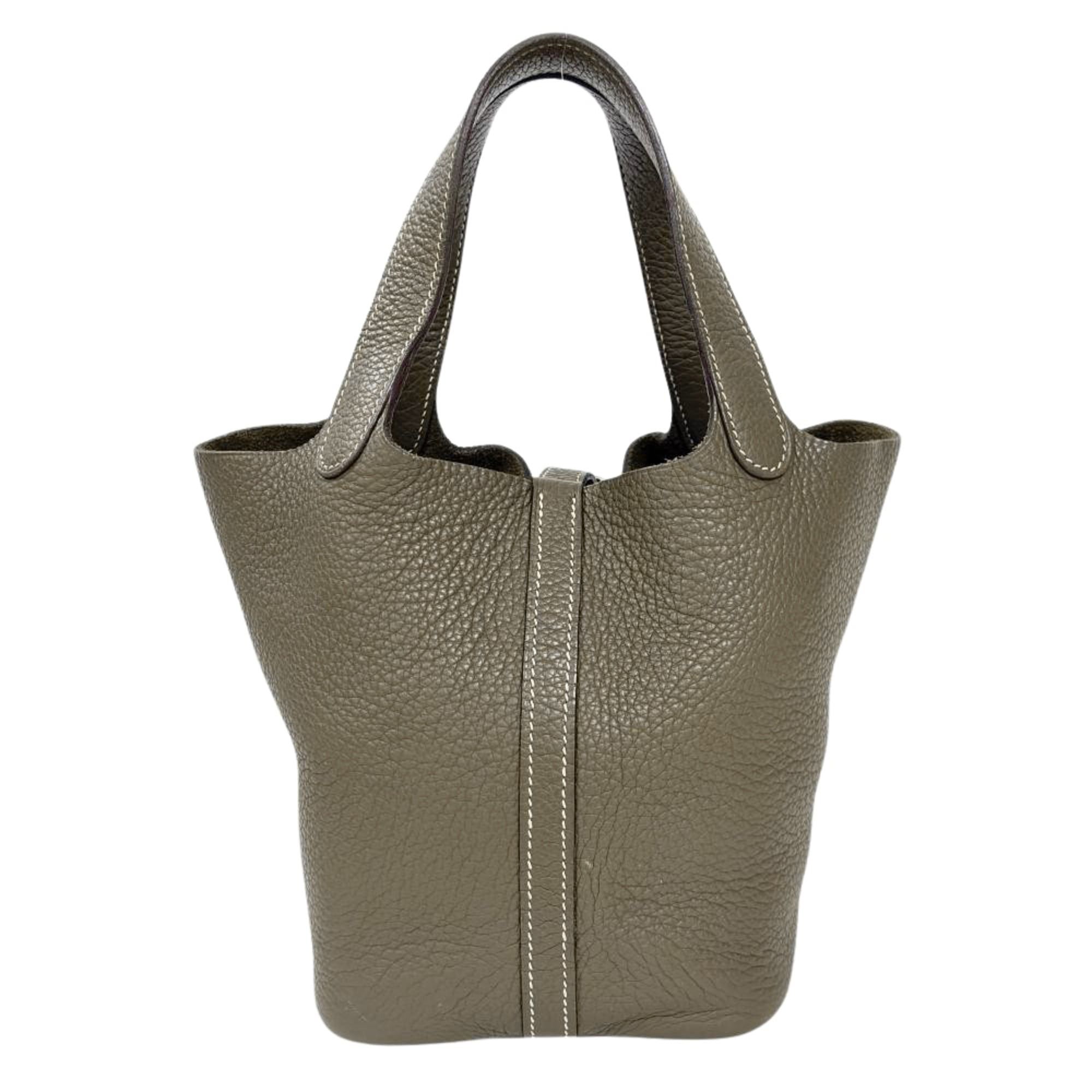 Hermes Hermes Picotin Lock PM handbag, Taurillon Clemence leather, □M stamp, Etoupe color, silver hardware, women's. Size ONE SIZE - 3 Thumbnail
