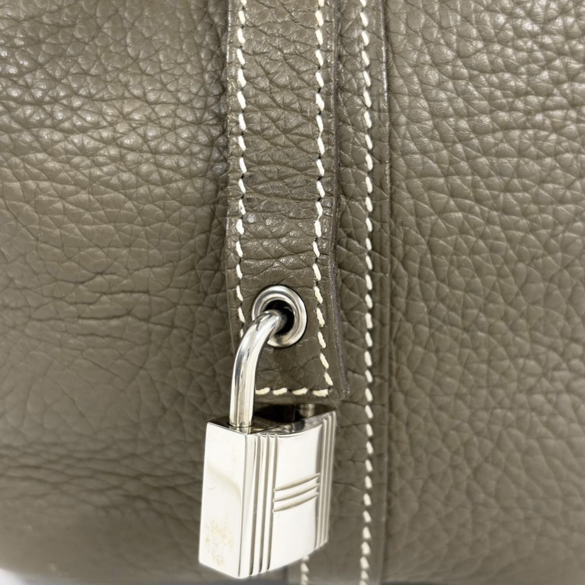 Hermes Hermes Picotin Lock PM handbag, Taurillon Clemence leather, □M stamp, Etoupe color, silver hardware, women's. Size ONE SIZE - 9 Thumbnail