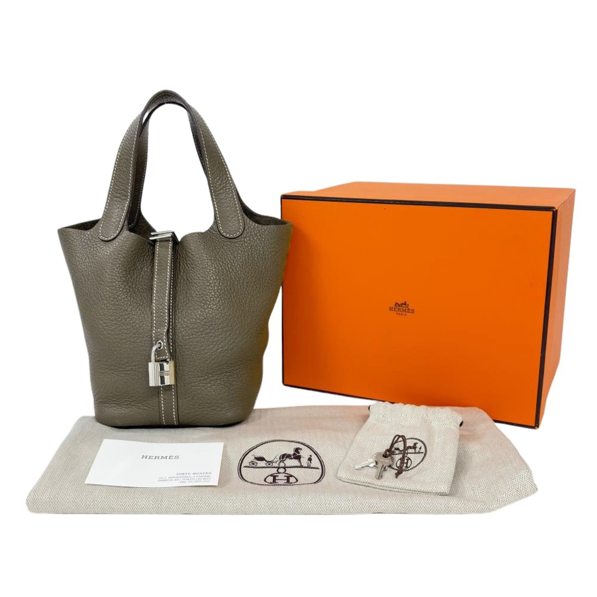 Hermes Hermes Picotin Lock PM handbag, Taurillon Clemence leather, □M stamp, Etoupe color, silver hardware, women's. Size ONE SIZE - 13 Thumbnail