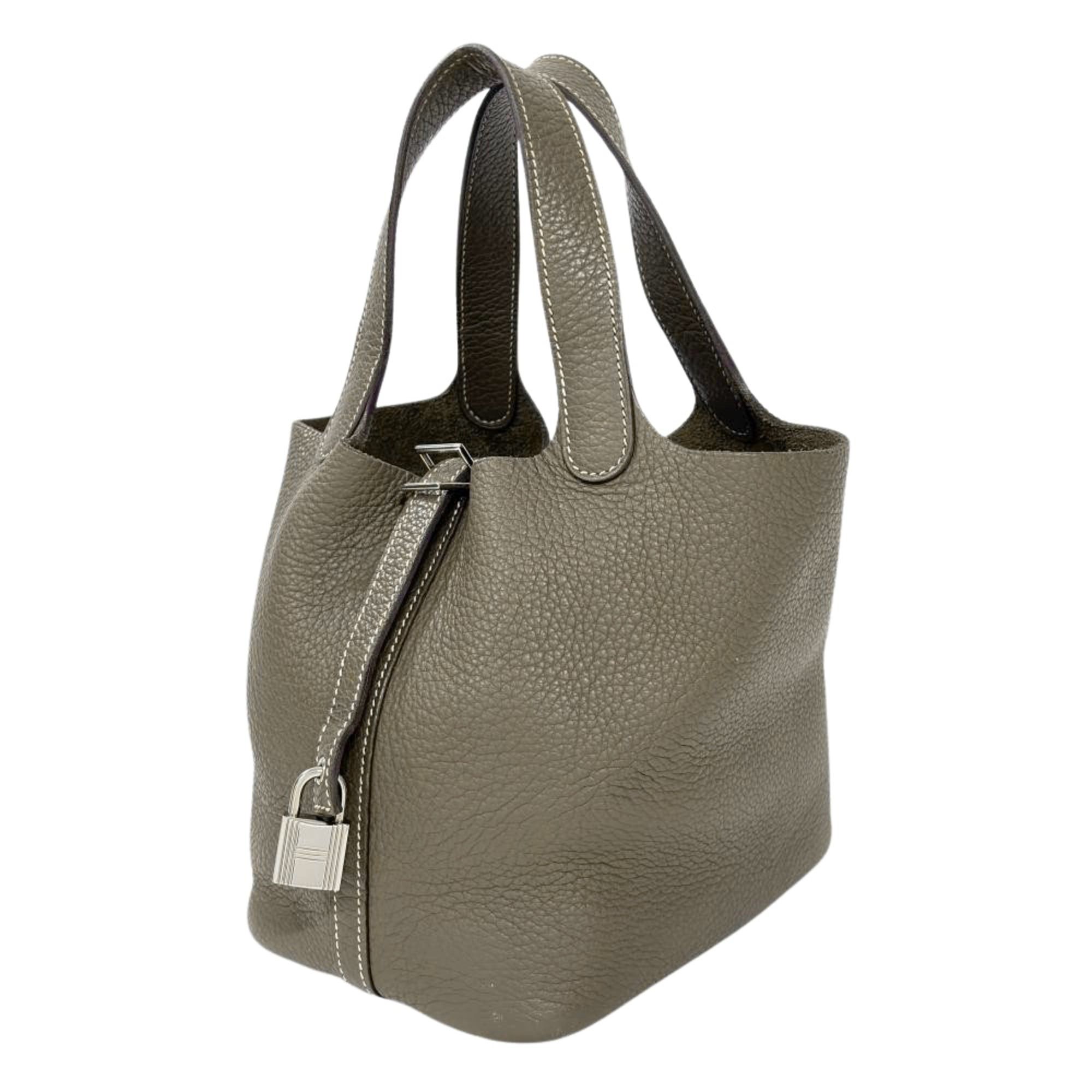 Hermes Hermes Picotin Lock PM handbag, Taurillon Clemence leather, □M stamp, Etoupe color, silver hardware, women's. Size ONE SIZE - 2 Thumbnail