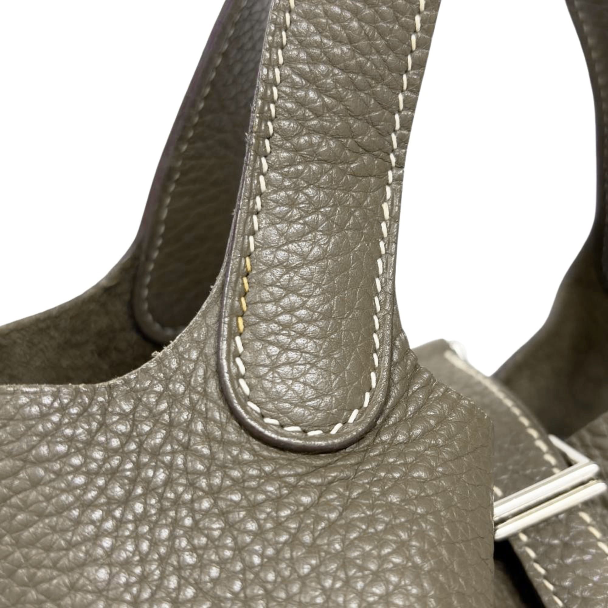 Hermes Hermes Picotin Lock PM handbag, Taurillon Clemence leather, □M stamp, Etoupe color, silver hardware, women's. Size ONE SIZE - 8 Thumbnail