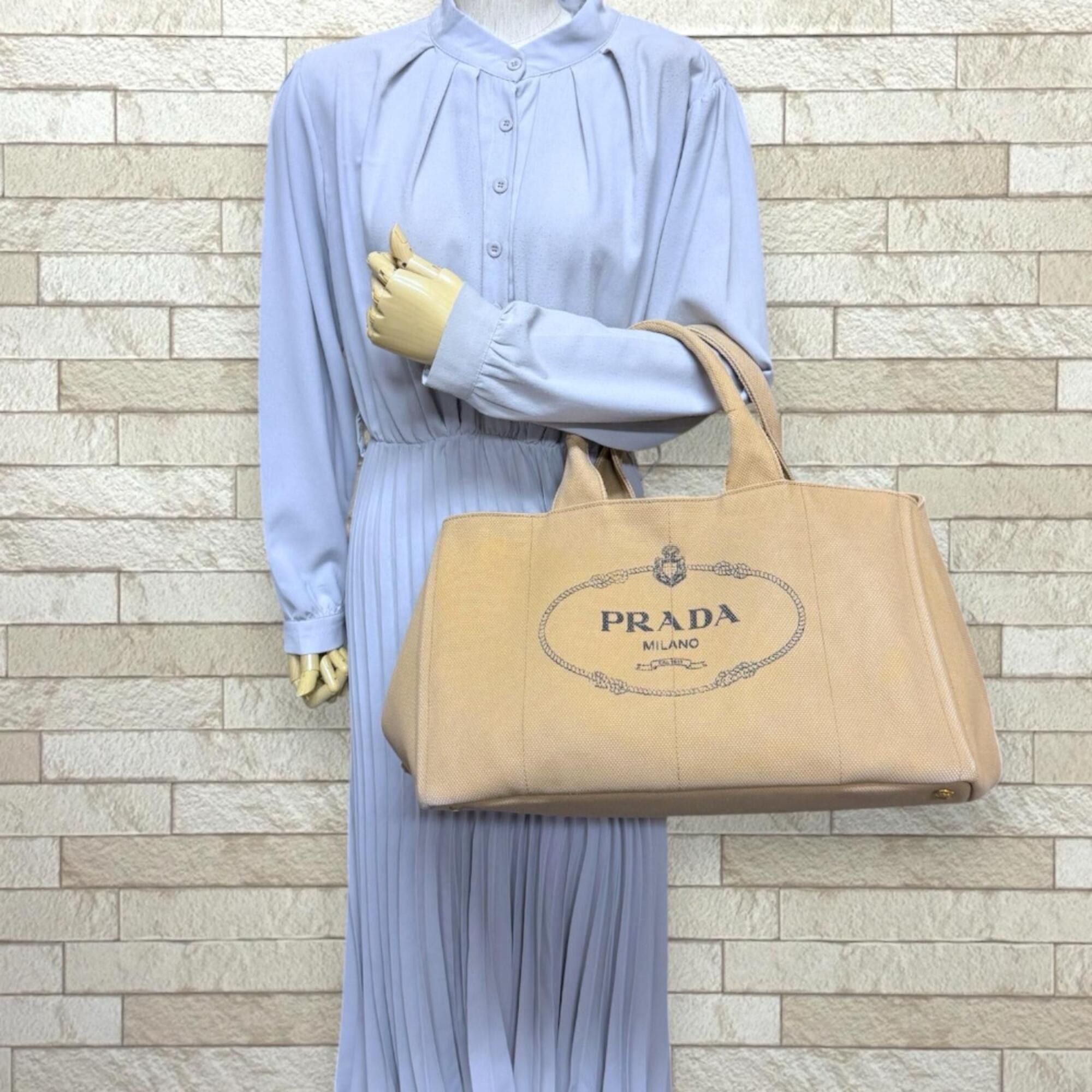 Prada Prada Canapa Tote L Handbag, Canvas, Beige, Women's PRADA Size ONE SIZE - 2 Thumbnail