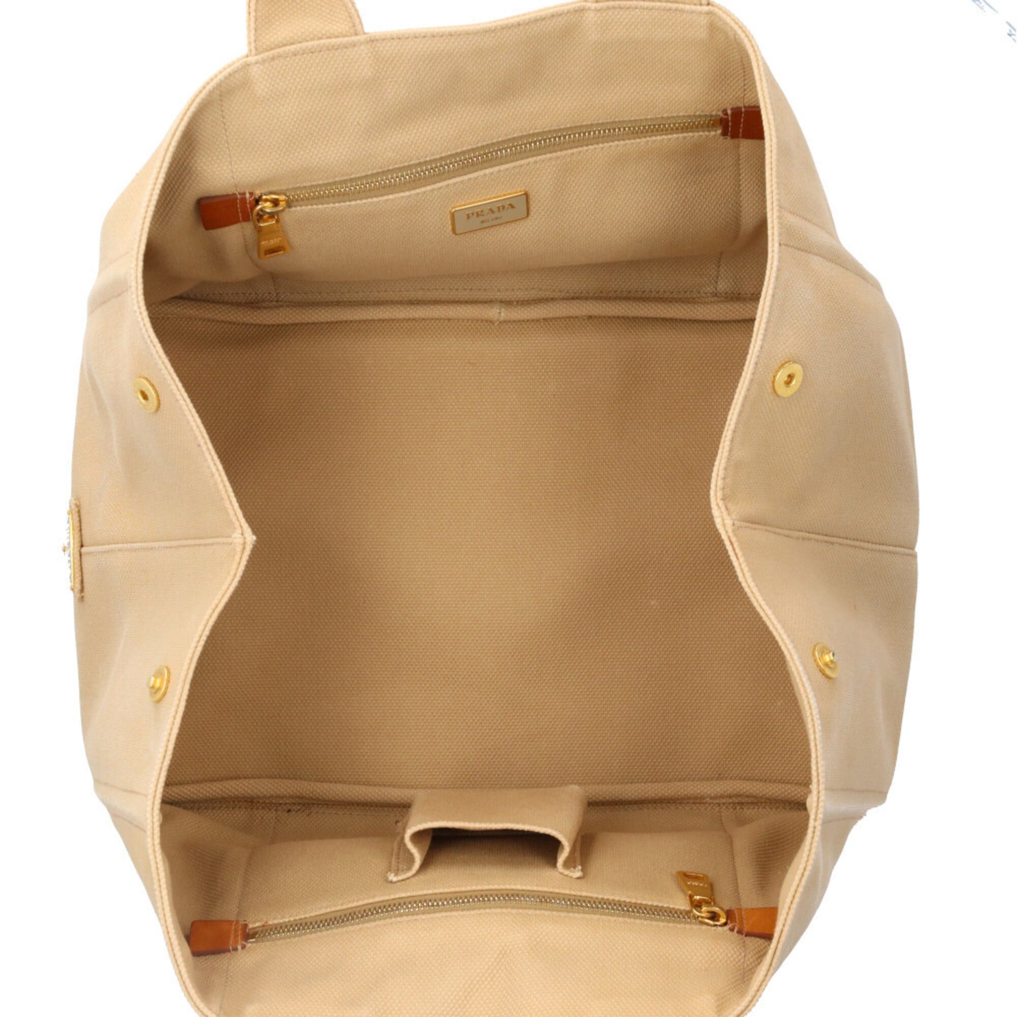 Prada Prada Canapa Tote L Handbag, Canvas, Beige, Women's PRADA Size ONE SIZE - 8 Thumbnail