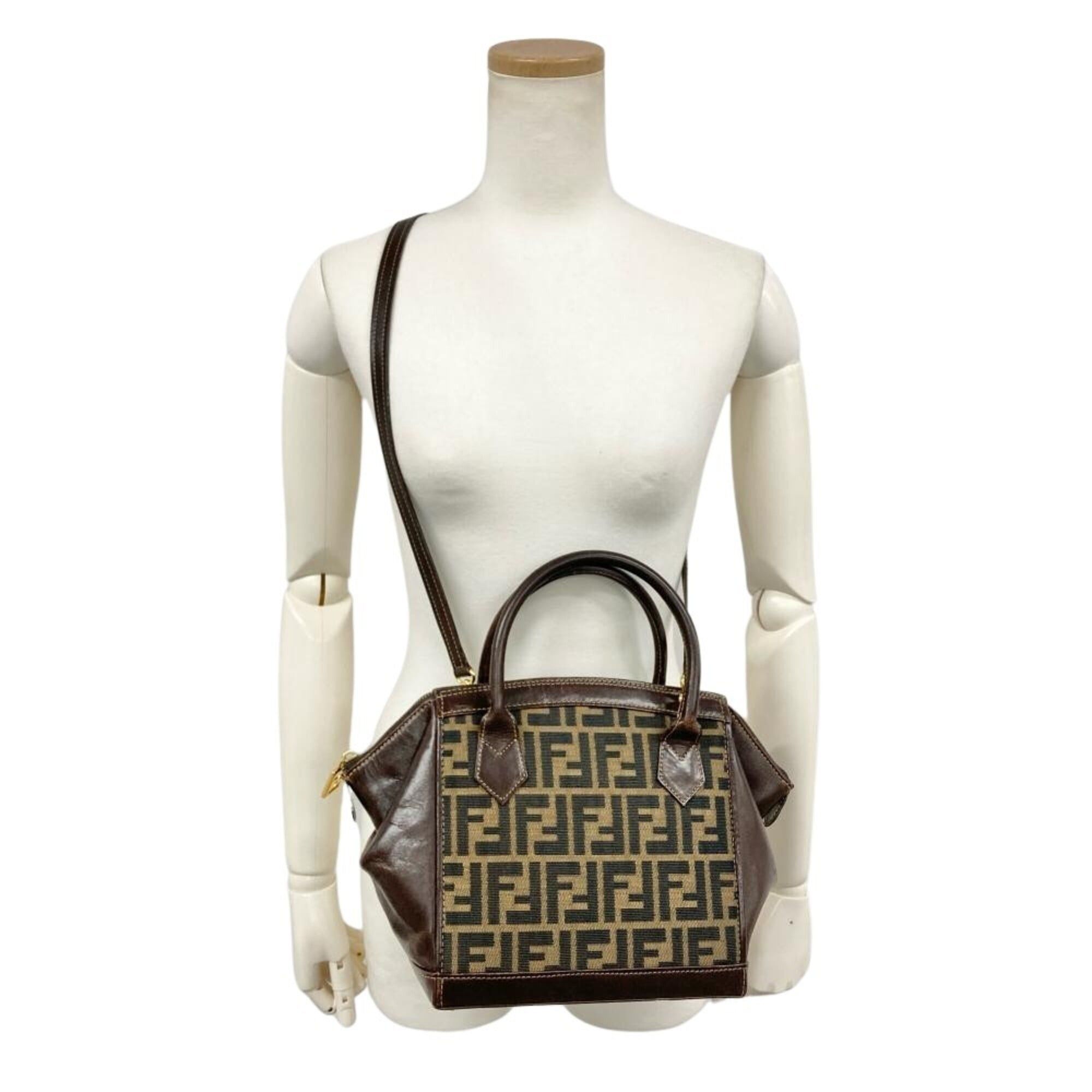Fendi Fendi Zucca Handbag, 2-Way, Jacquard Leather, Brown, Gold Hardware, Shoulder Bag, Vintage, Women's Size ONE SIZE - 14 Thumbnail