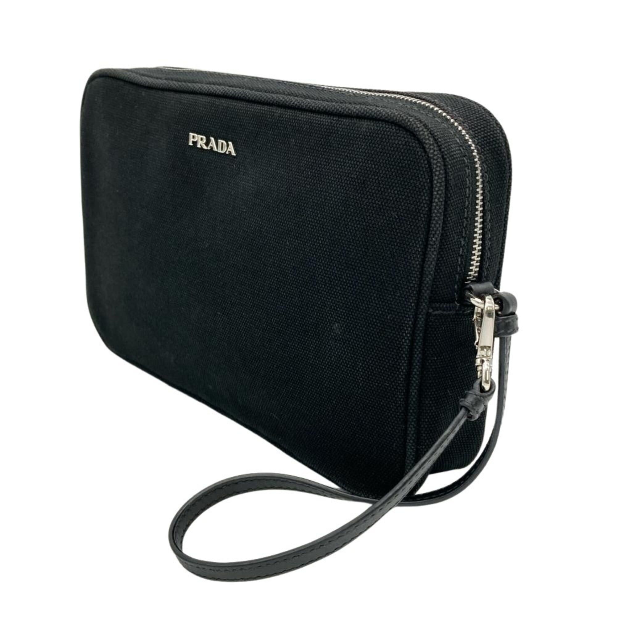 Prada Prada accessory pouch/handbag, canvas, black, silver hardware, women's. Size ONE SIZE - 2 Thumbnail