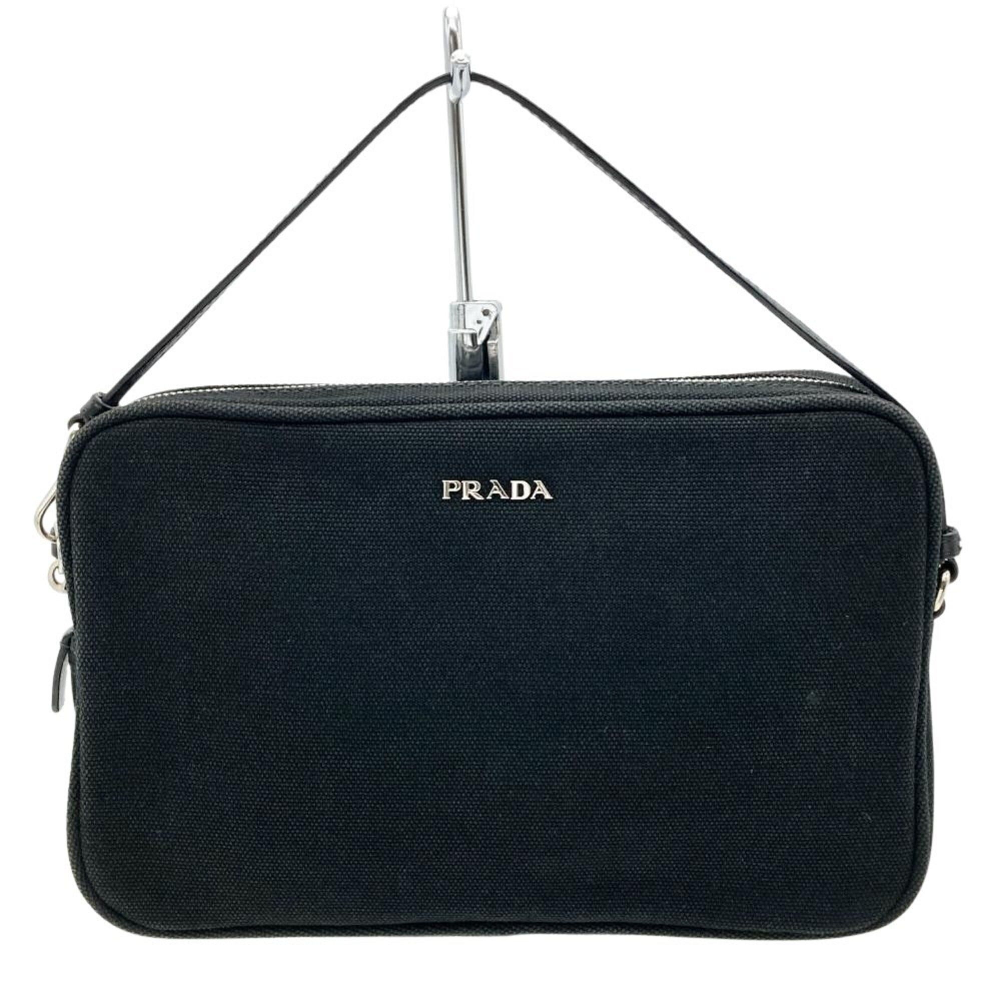 Prada Prada accessory pouch/handbag, canvas, black, silver hardware, women's. Size ONE SIZE - 6 Thumbnail