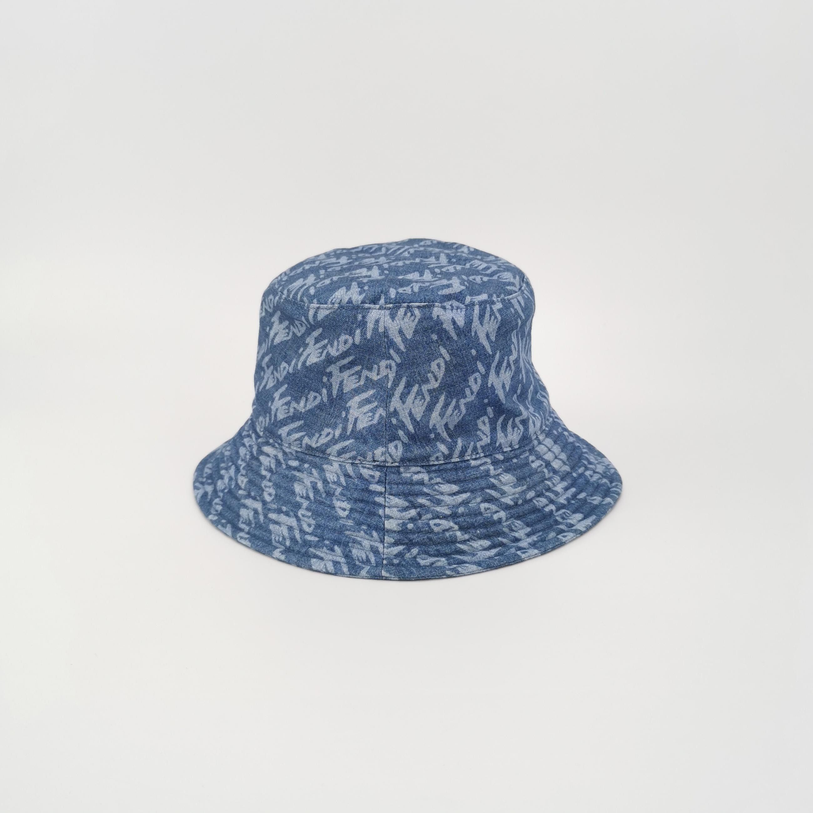 Fendi Fendi All-Over Lettering Denim Bucket Hat Size M Size ONE SIZE - 3 Thumbnail
