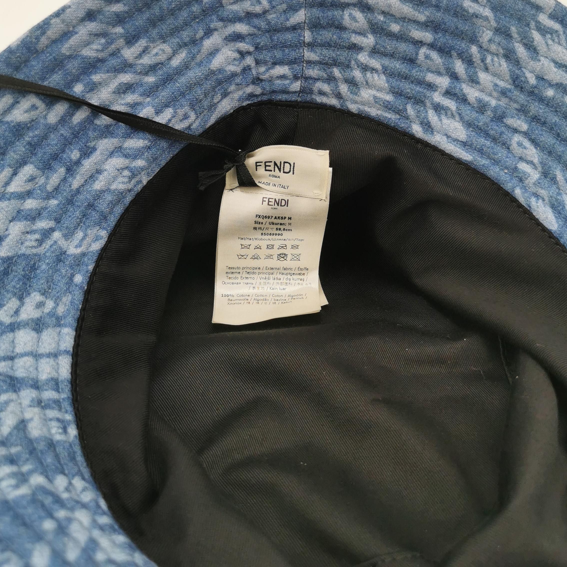 Fendi Fendi All-Over Lettering Denim Bucket Hat Size M Size ONE SIZE - 4 Thumbnail