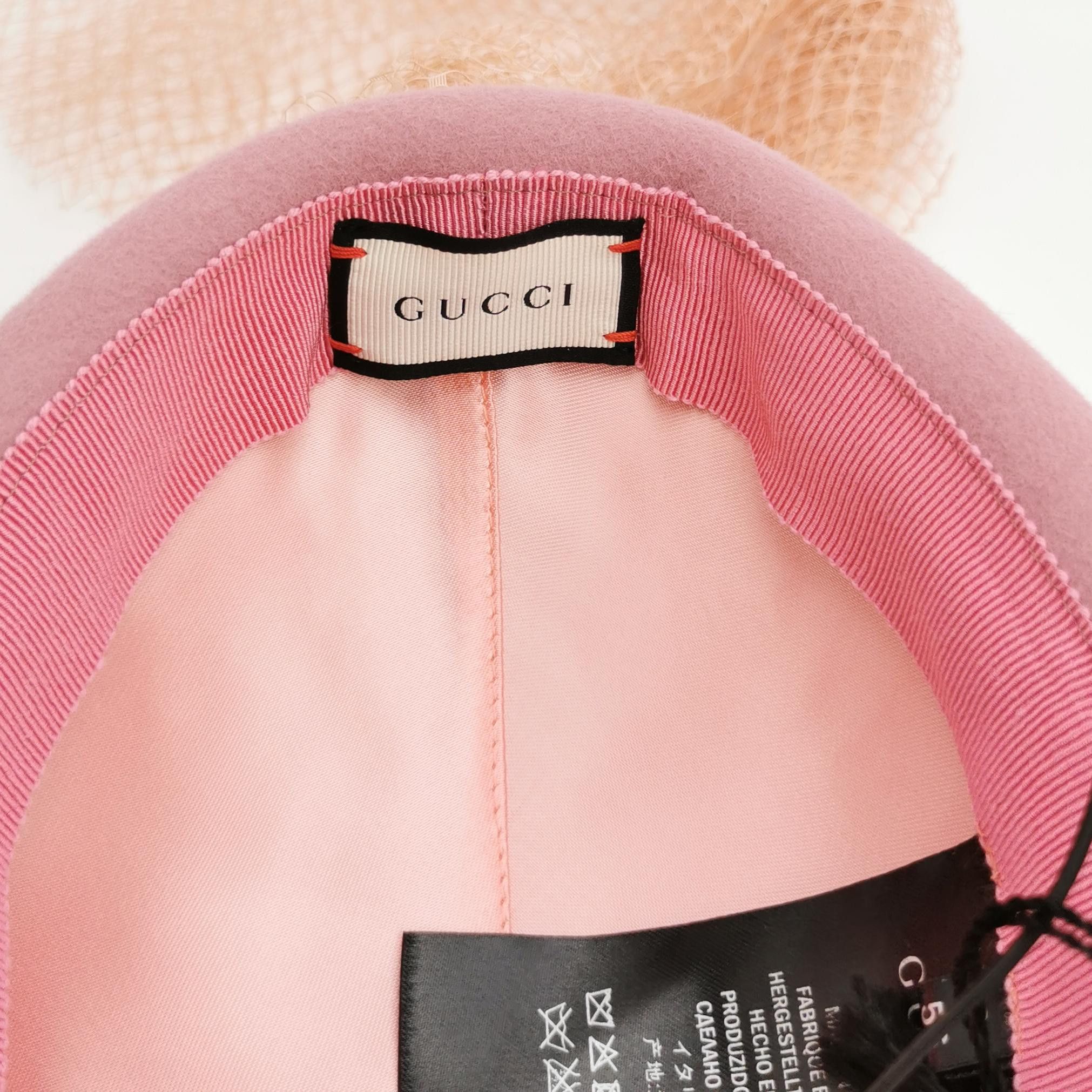 Gucci Gucci Pink Felt Netting Veil Hat Size 56 Size ONE SIZE - 4 Thumbnail