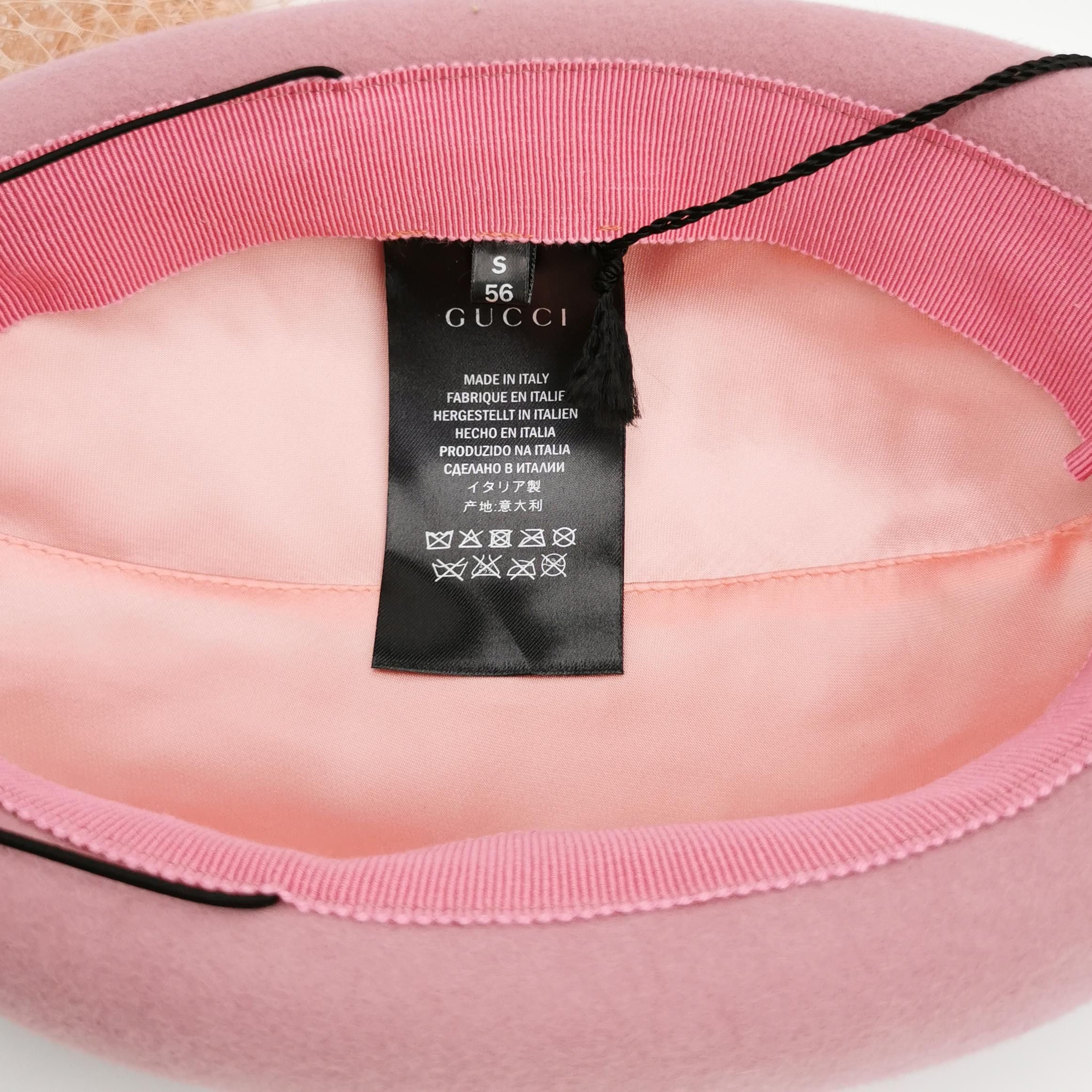 Gucci Gucci Pink Felt Netting Veil Hat Size 56 Size ONE SIZE - 5 Thumbnail