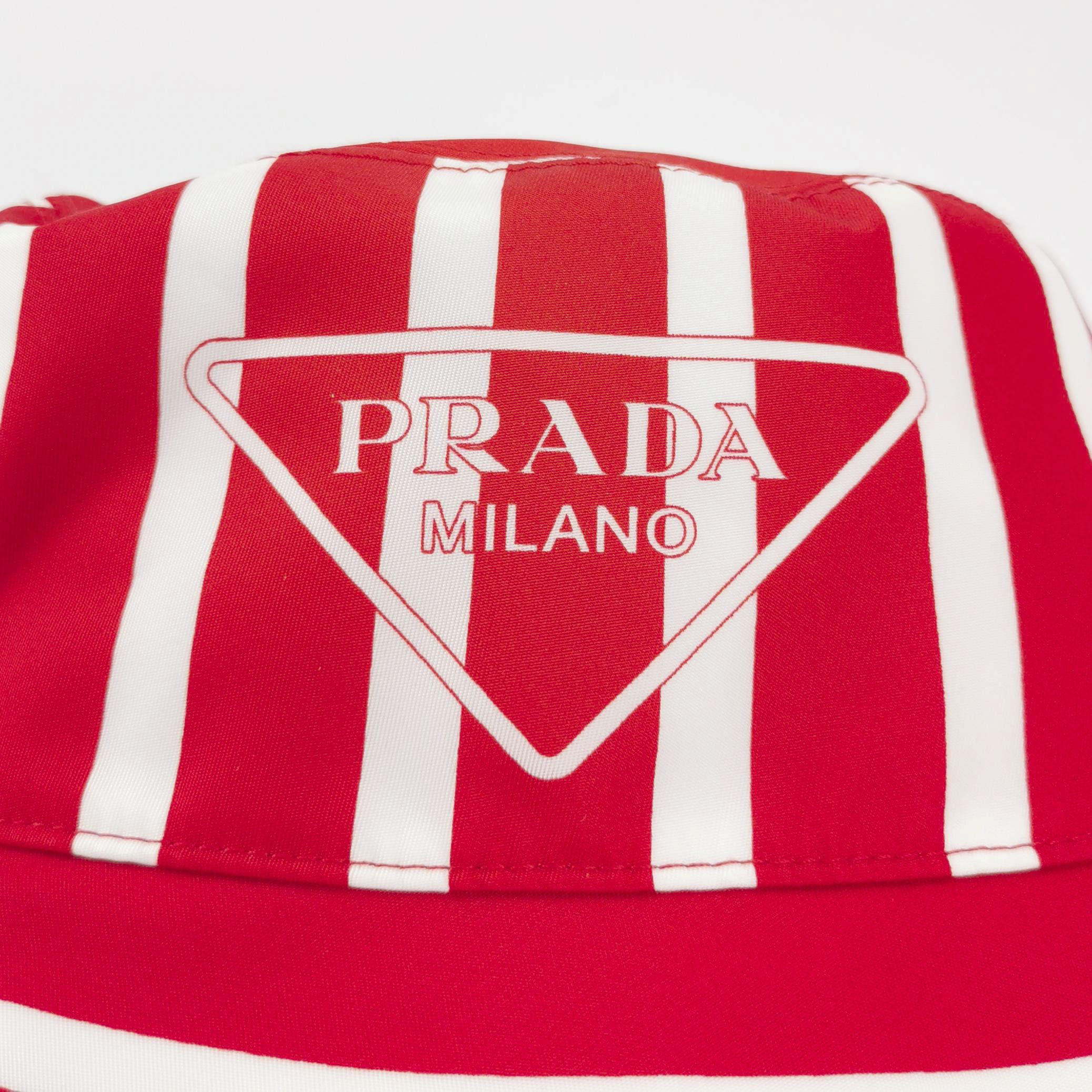 Prada Prada Striped Triangle Logo Bucket Hat Size S Size ONE SIZE - 4 Thumbnail