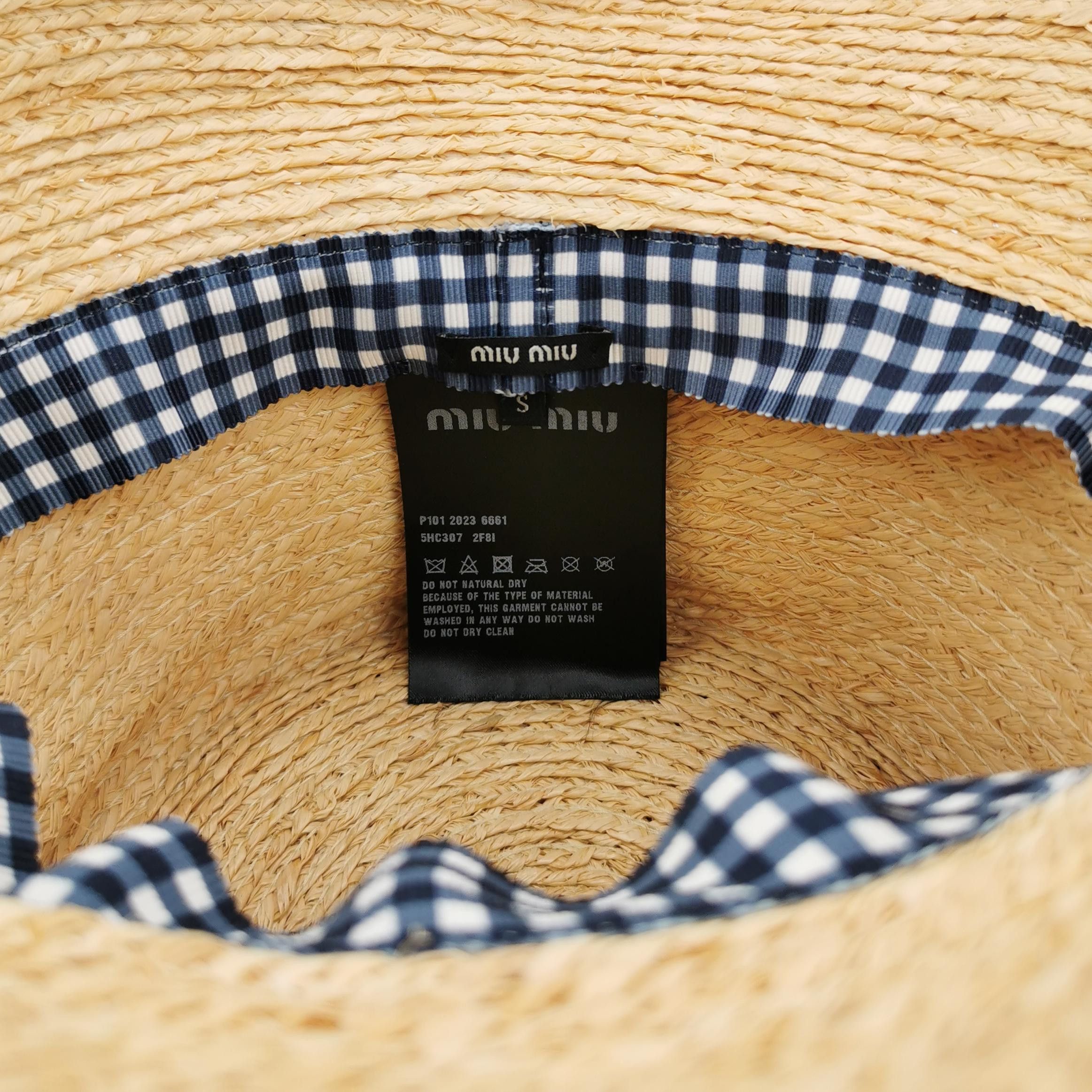 Miu Miu Miu Miu Gingham Ribbon Straw Bucket Hat Size S Size ONE SIZE - 4 Thumbnail