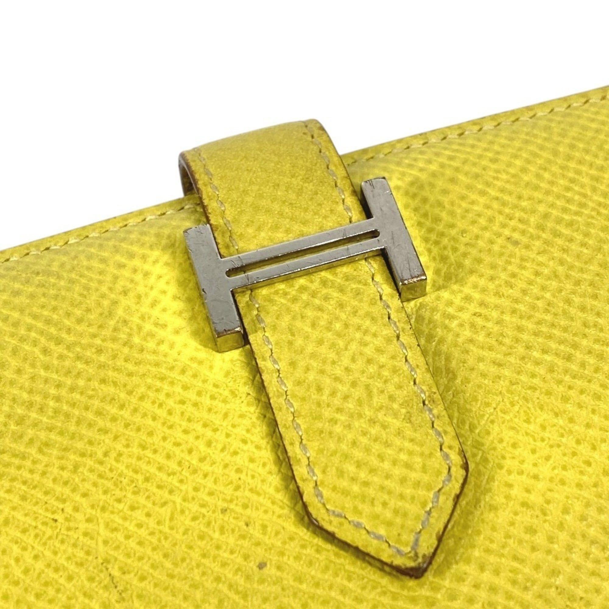Hermes Hermes Bicolor Bearn Compact Verso H Logo Wallet Bi-fold Epsom Leather Men's Women's Yellow x Pink Size ONE SIZE - 8 Thumbnail