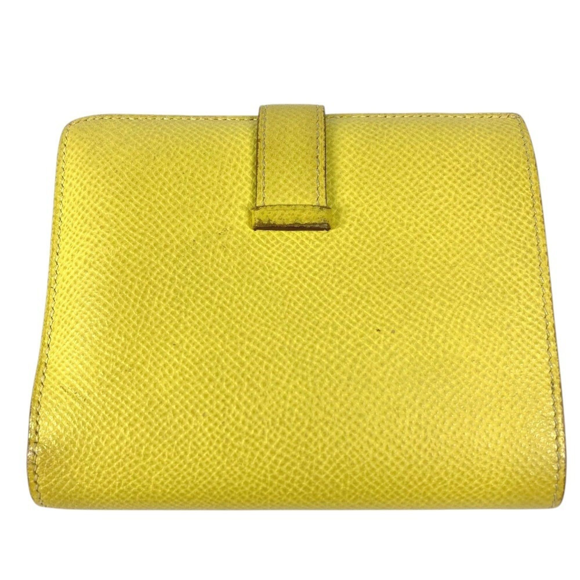 Hermes Hermes Bicolor Bearn Compact Verso H Logo Wallet Bi-fold Epsom Leather Men's Women's Yellow x Pink Size ONE SIZE - 2 Thumbnail