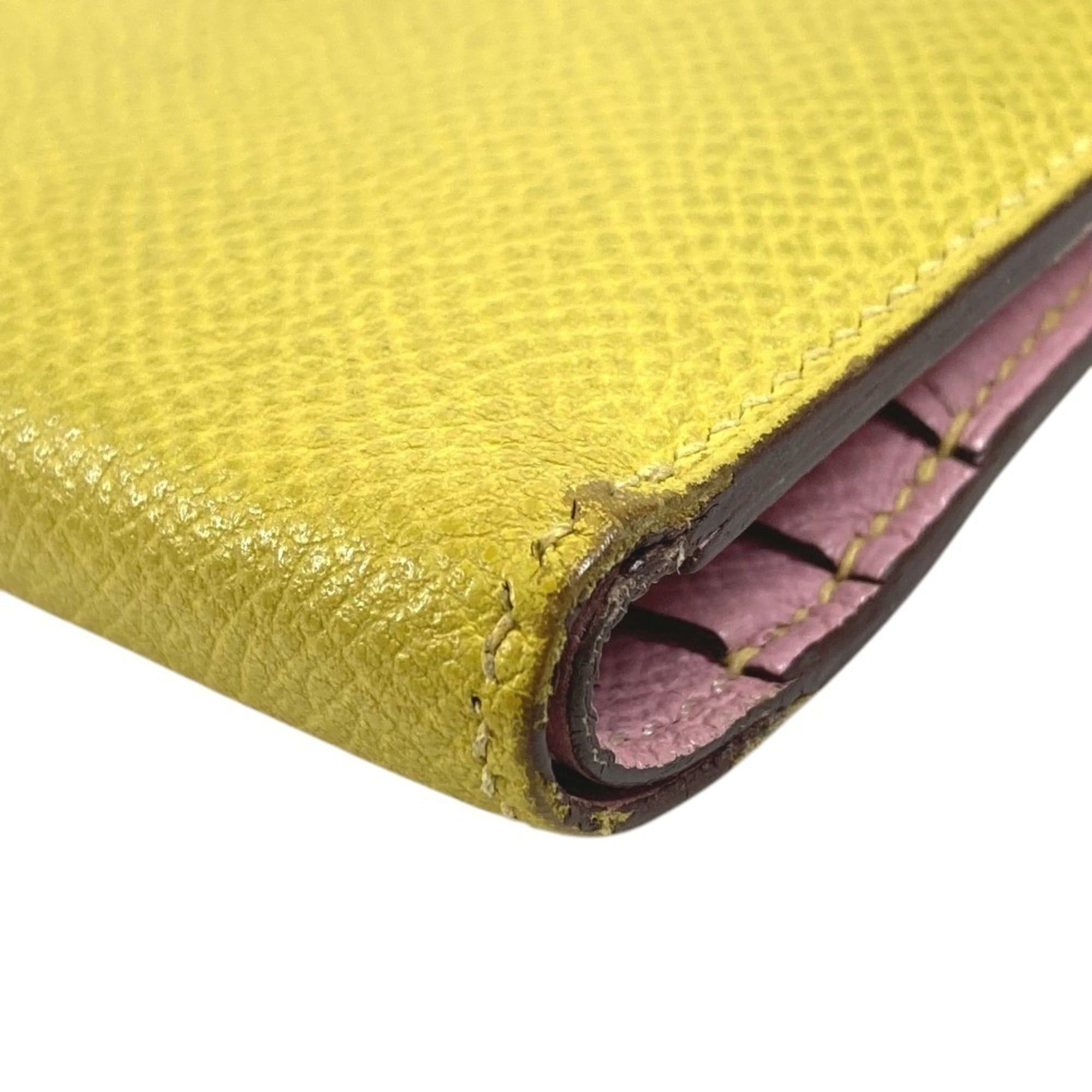 Hermes Hermes Bicolor Bearn Compact Verso H Logo Wallet Bi-fold Epsom Leather Men's Women's Yellow x Pink Size ONE SIZE - 6 Thumbnail