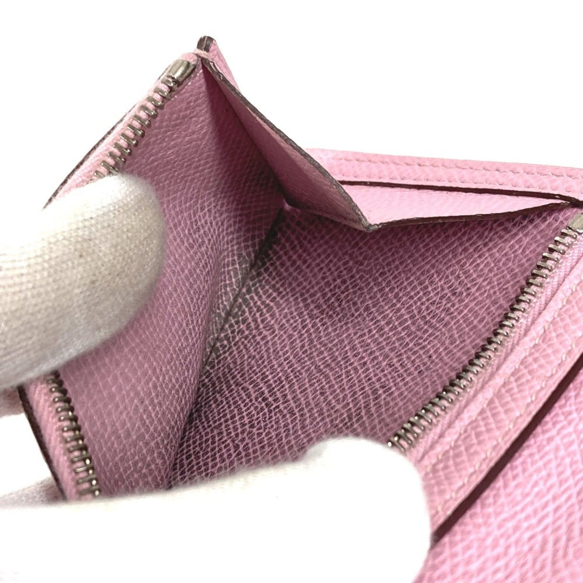 Hermes Hermes Bicolor Bearn Compact Verso H Logo Wallet Bi-fold Epsom Leather Men's Women's Yellow x Pink Size ONE SIZE - 15 Thumbnail