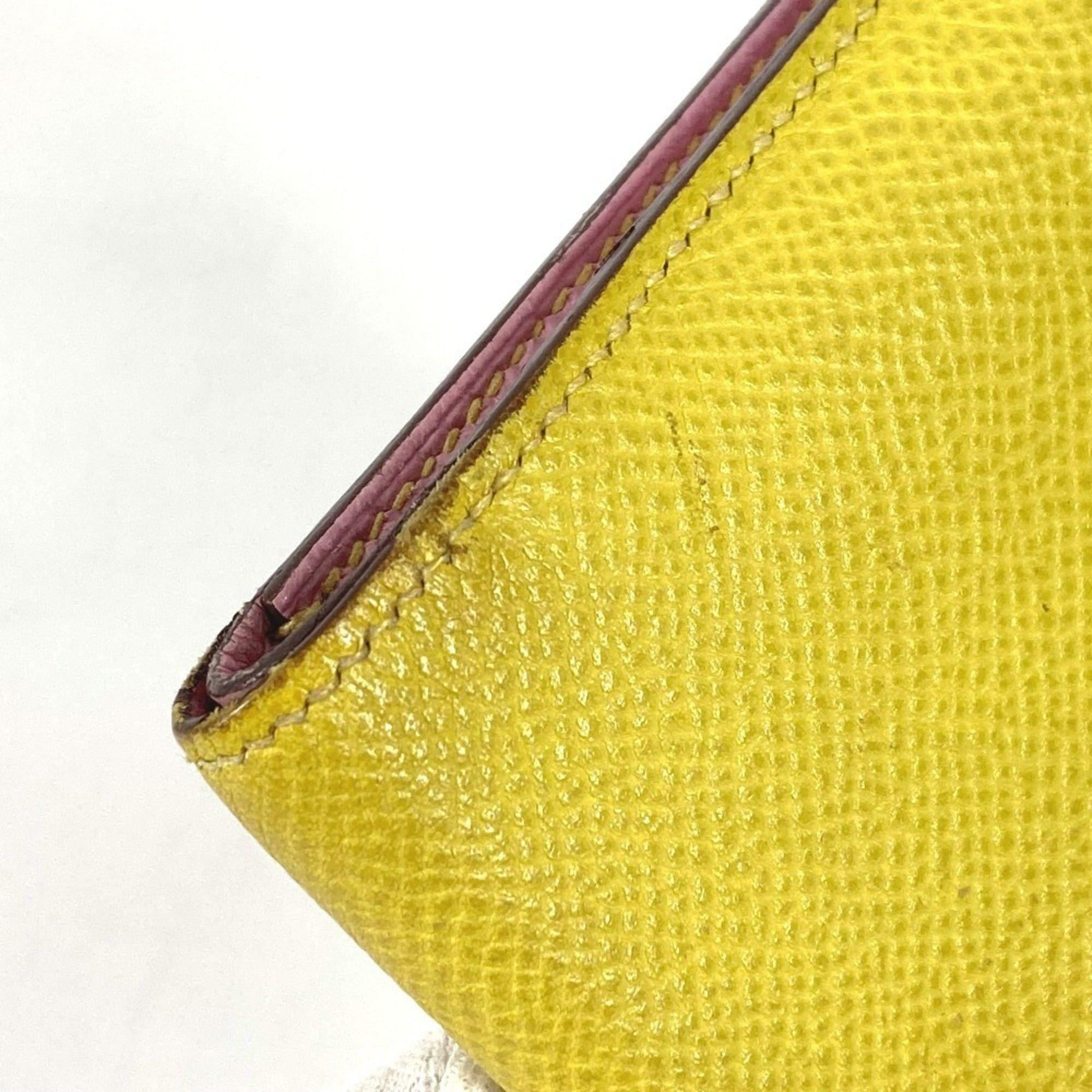 Hermes Hermes Bicolor Bearn Compact Verso H Logo Wallet Bi-fold Epsom Leather Men's Women's Yellow x Pink Size ONE SIZE - 16 Thumbnail