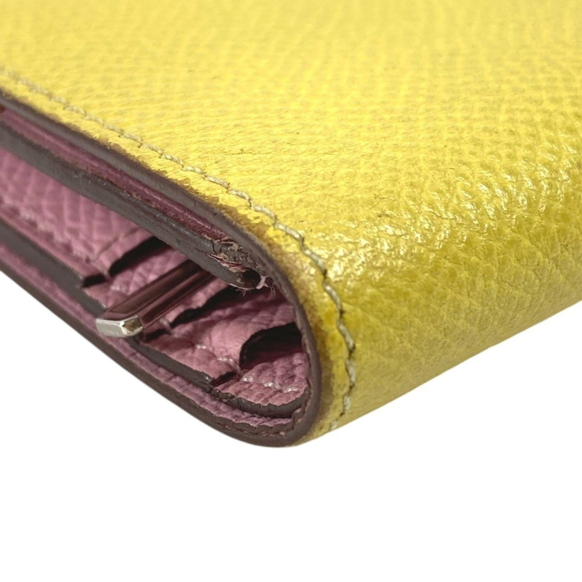 Hermes Hermes Bicolor Bearn Compact Verso H Logo Wallet Bi-fold Epsom Leather Men's Women's Yellow x Pink Size ONE SIZE - 7 Thumbnail
