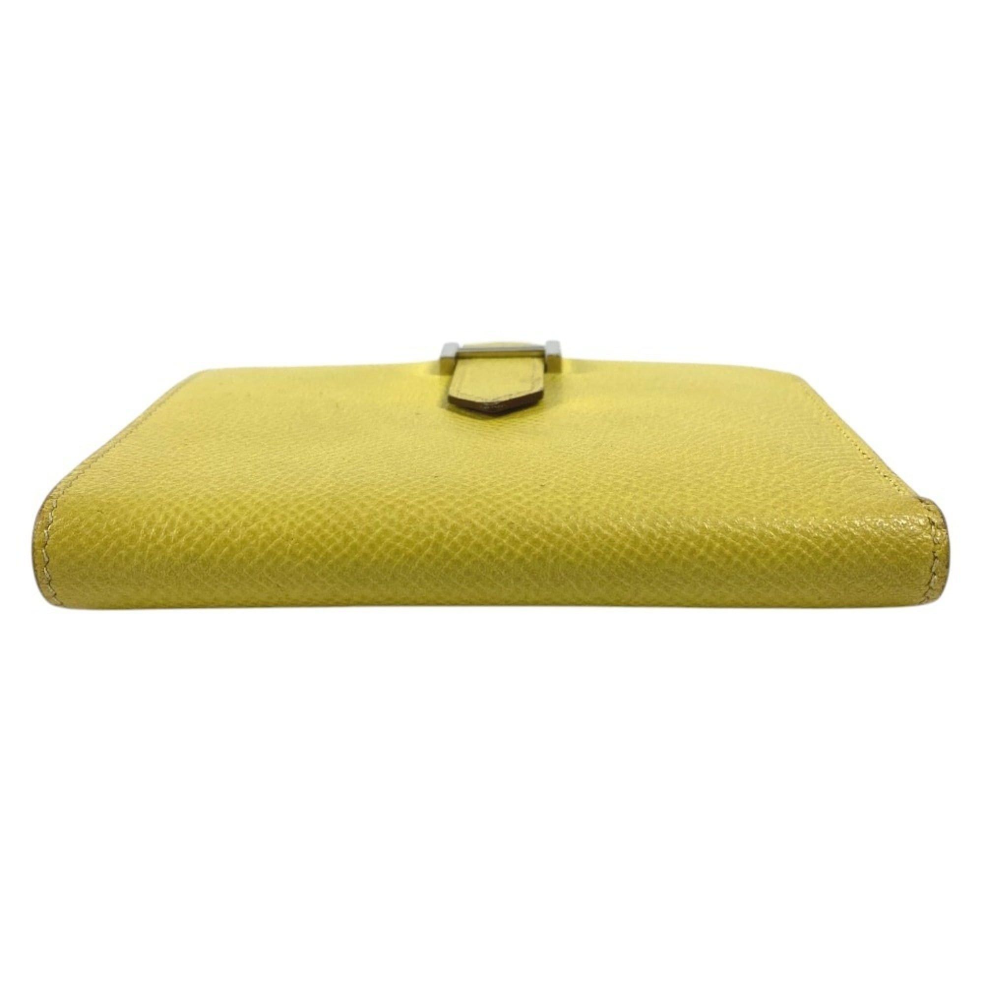 Hermes Hermes Bicolor Bearn Compact Verso H Logo Wallet Bi-fold Epsom Leather Men's Women's Yellow x Pink Size ONE SIZE - 5 Thumbnail