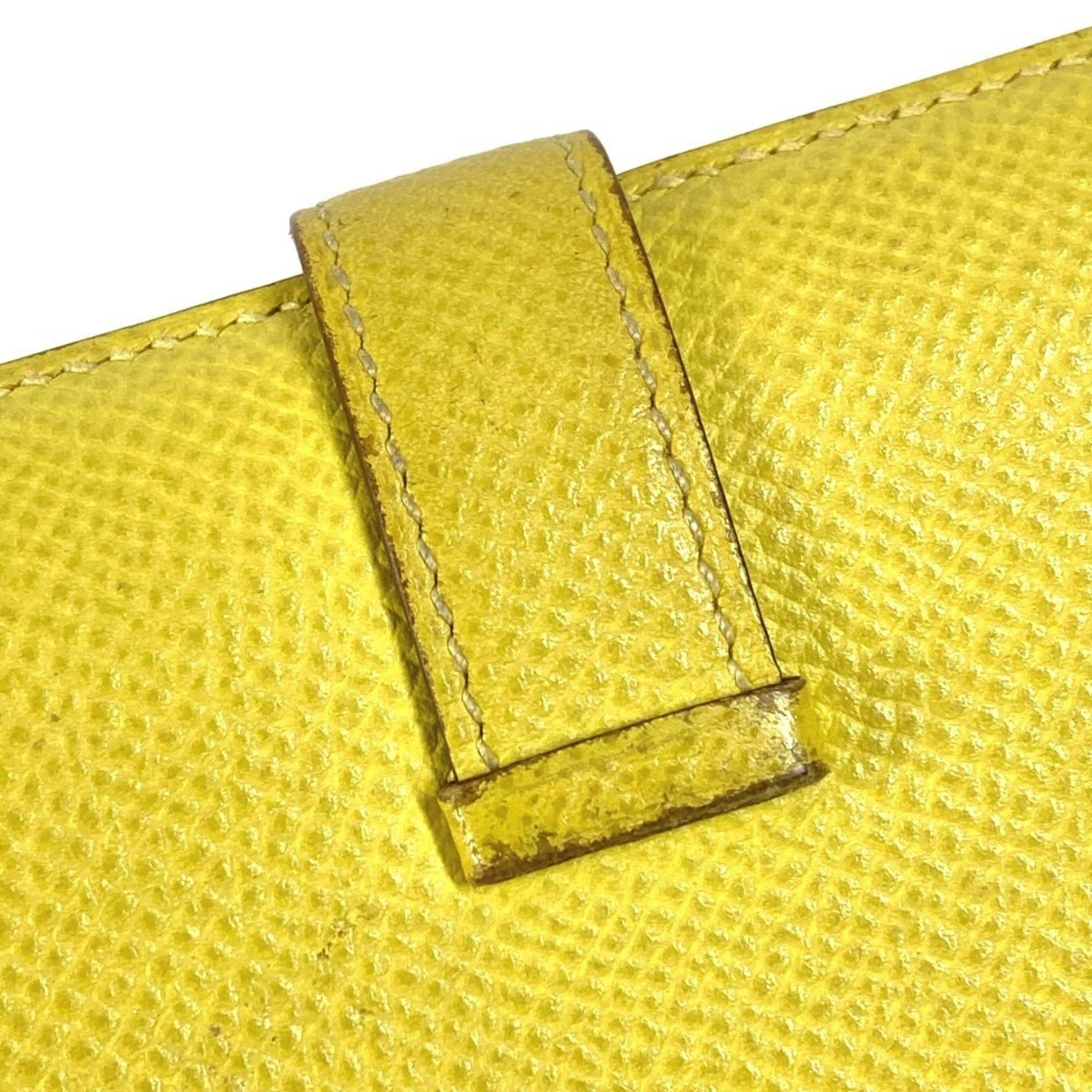 Hermes Hermes Bicolor Bearn Compact Verso H Logo Wallet Bi-fold Epsom Leather Men's Women's Yellow x Pink Size ONE SIZE - 17 Thumbnail