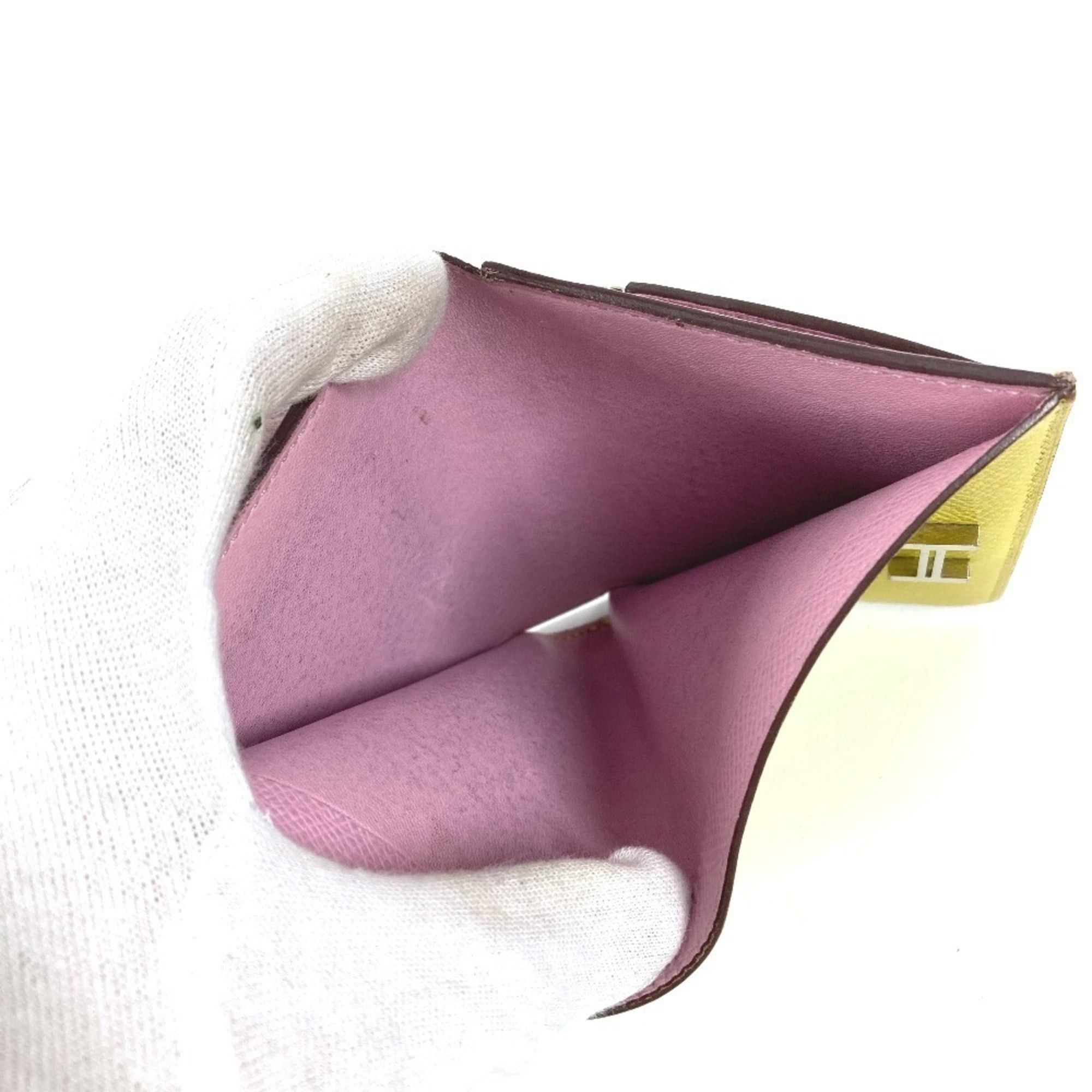 Hermes Hermes Bicolor Bearn Compact Verso H Logo Wallet Bi-fold Epsom Leather Men's Women's Yellow x Pink Size ONE SIZE - 10 Thumbnail