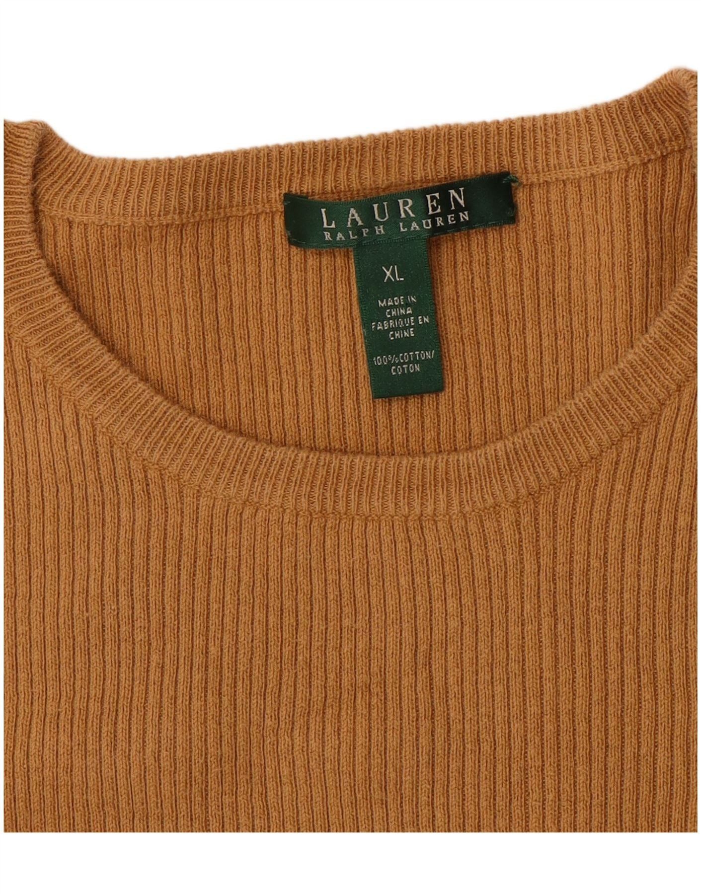 Ralph Lauren Womens Boat Neck Jumper Sweater UK 18 XL Beige Cotton Size M / US 6-8 / IT 42-44 - 4 Thumbnail