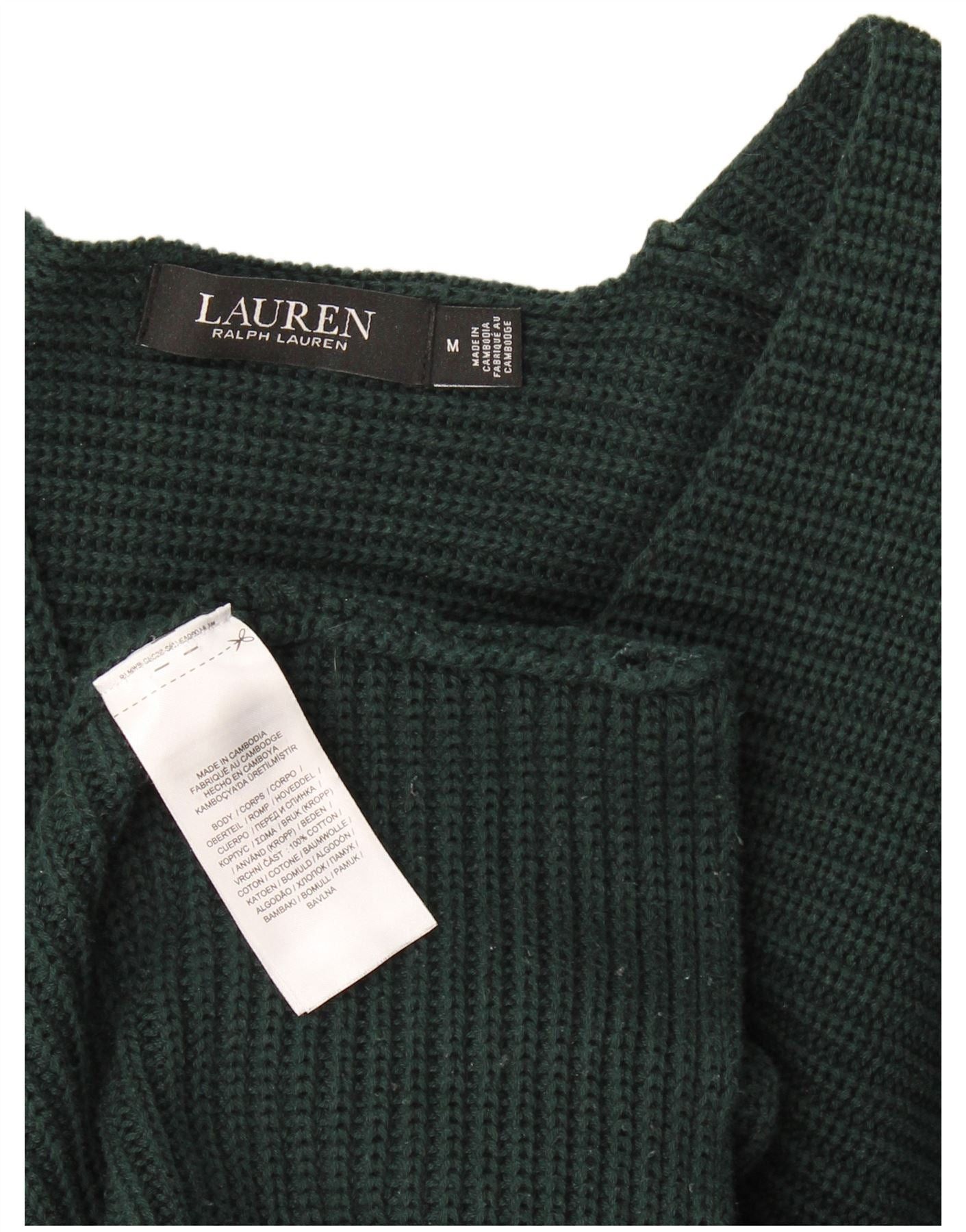 Ralph Lauren Womens V-Neck Jumper Sweater UK 14 Medium Green Cotton Size L / US 10 / IT 46 - 3 Thumbnail