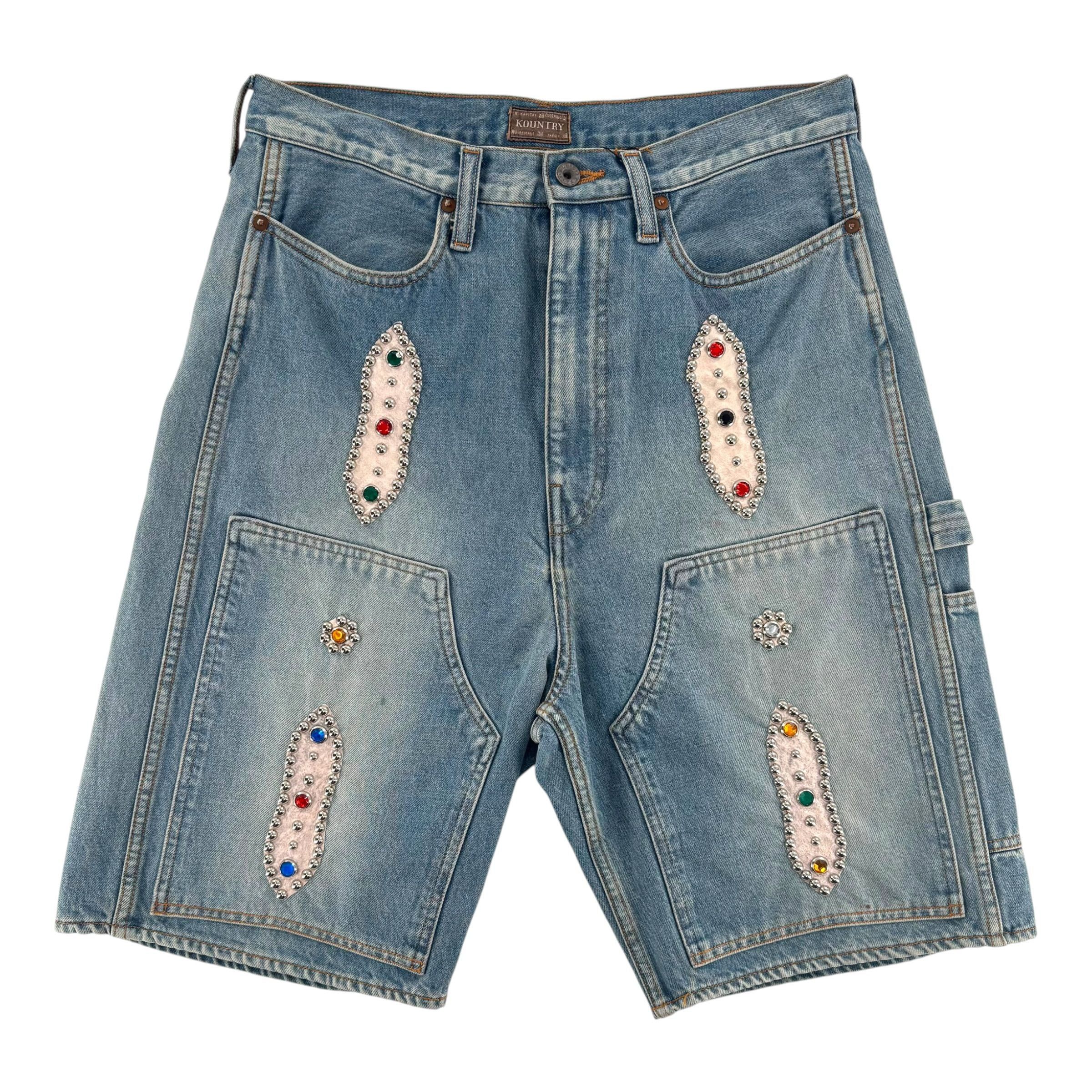 Kapital 14oz Denim STUDS Remake Shorts Light Indigo Size US 32 / EU 48 - 2 Thumbnail