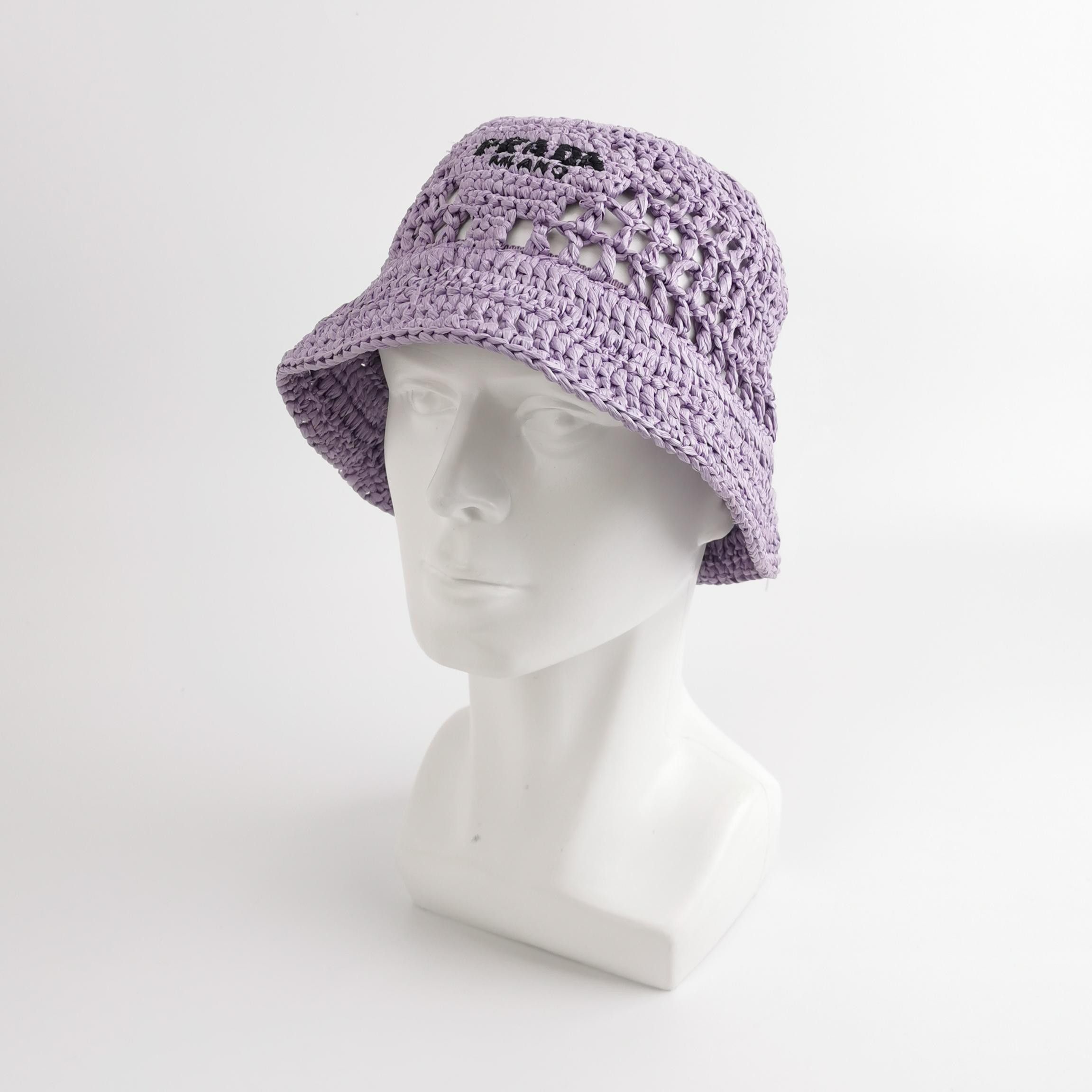 Prada Prada Logo Crochet Raffia Bucket Hat Size S Size ONE SIZE - 2 Thumbnail