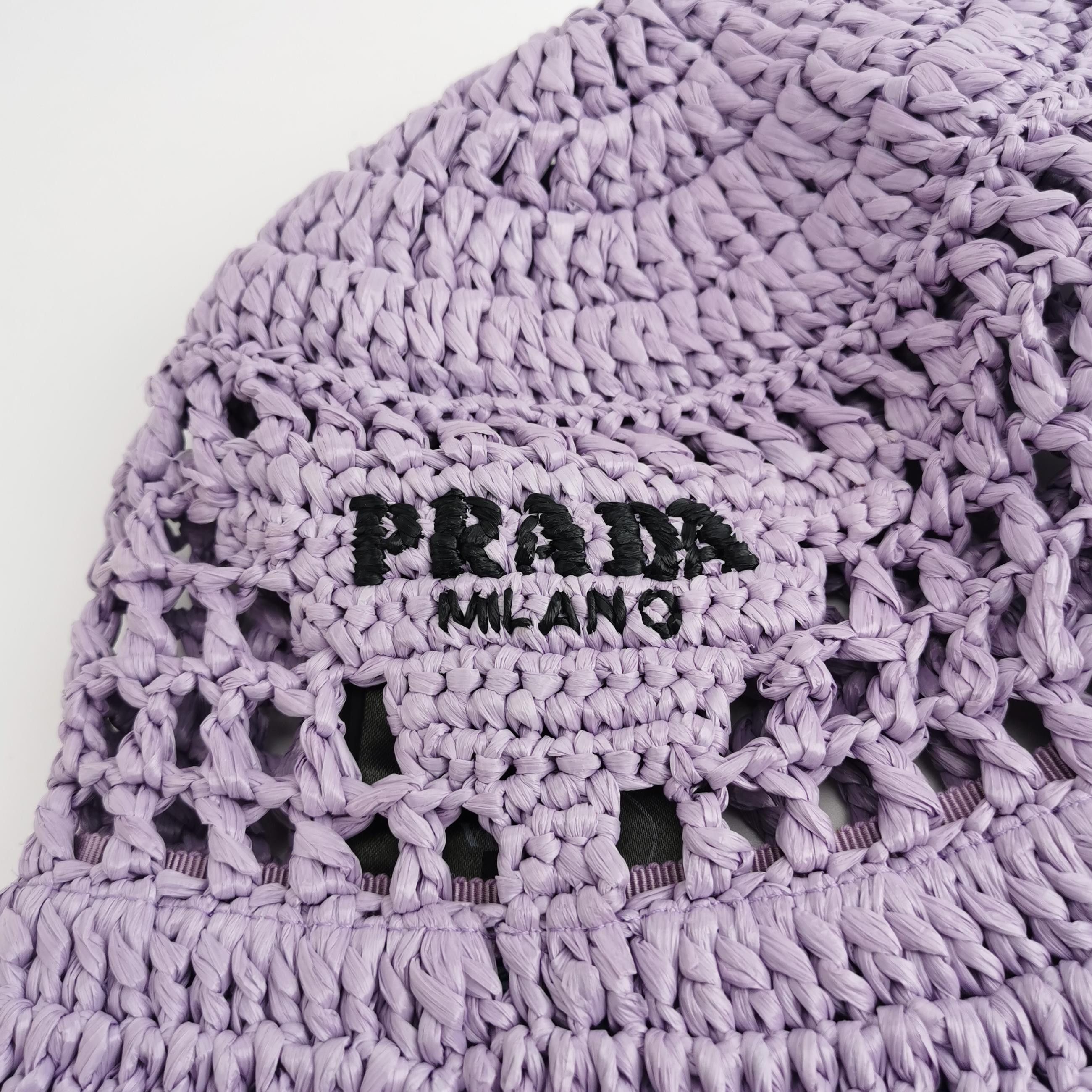 Prada Prada Logo Crochet Raffia Bucket Hat Size S Size ONE SIZE - 4 Thumbnail