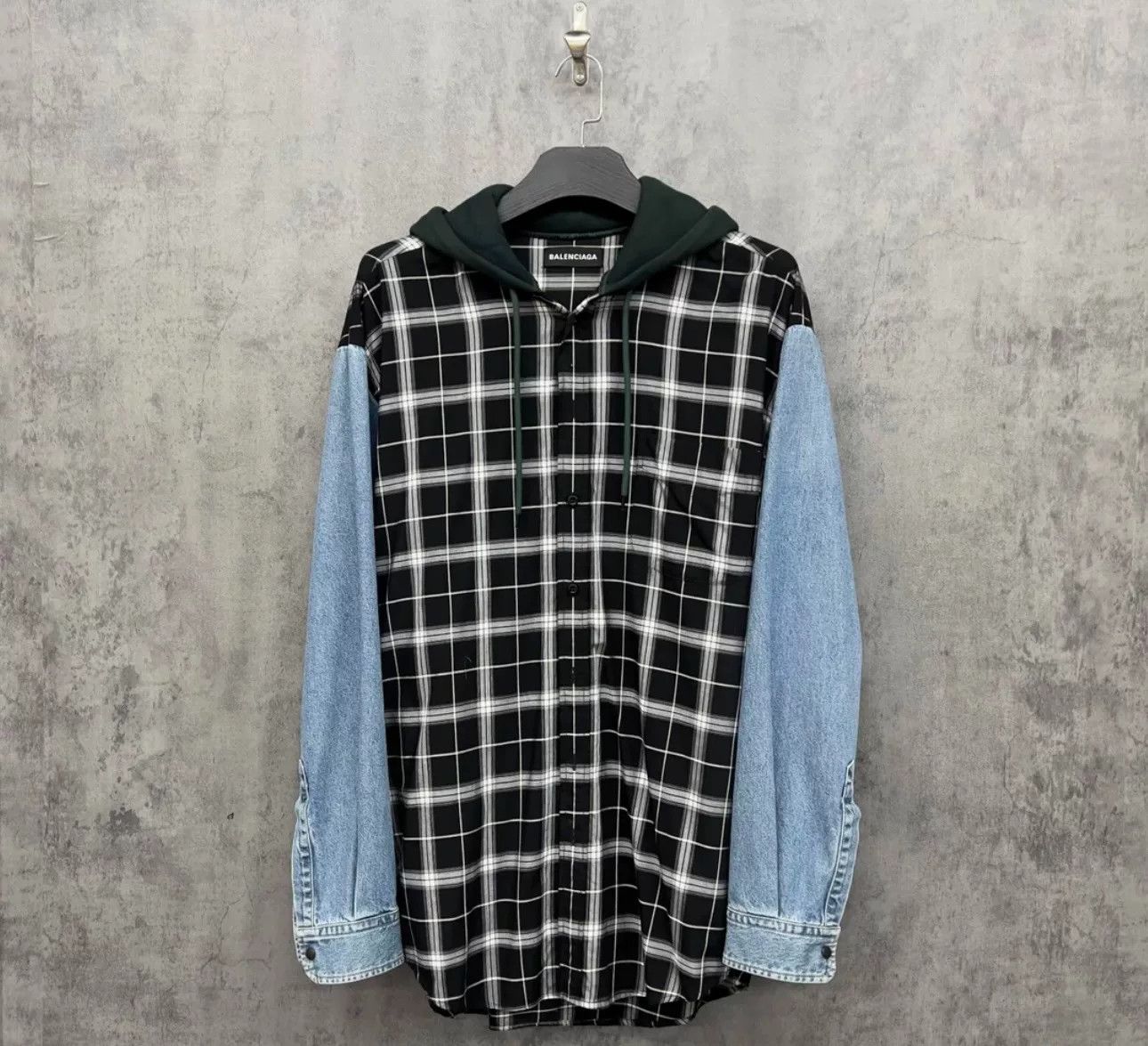 Balenciaga Balenciaga Plaid Denim Hybrid Hoodie Shirt Size XS Size US XS / EU 42 / 0 - 2 Thumbnail