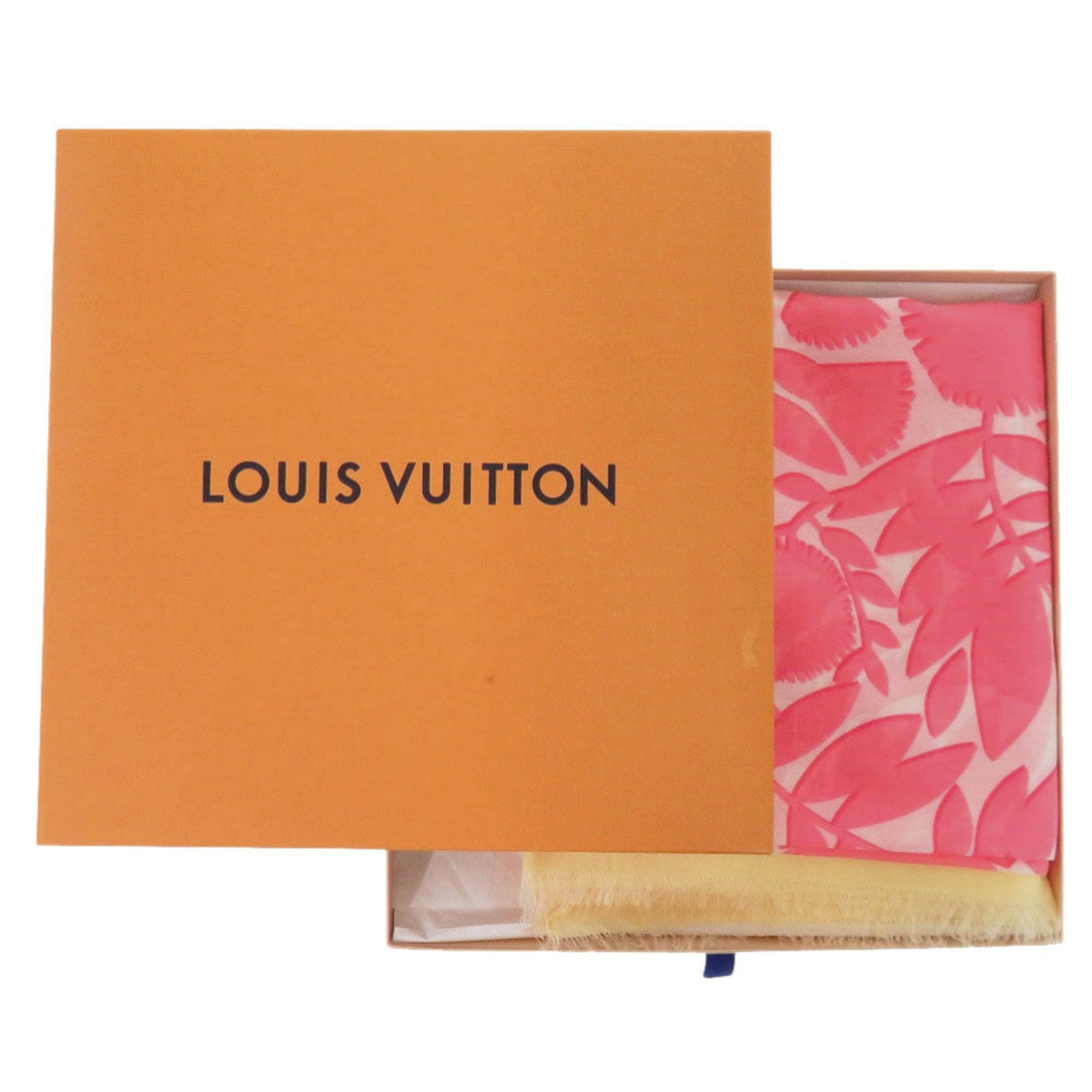 Louis Vuitton Excellent condition Louis Vuitton Pareo Tropical Flower large fringed shawl M75270 cotton silk rose pink yellow scarf muffler LV 0044 LOUIS VUITTON Size ONE SIZE - 2 Thumbnail