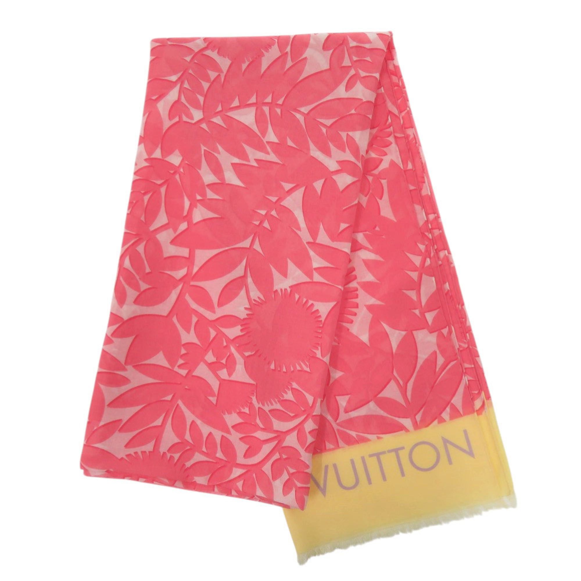 Louis Vuitton Excellent condition Louis Vuitton Pareo Tropical Flower large fringed shawl M75270 cotton silk rose pink yellow scarf muffler LV 0044 LOUIS VUITTON Size ONE SIZE - 4 Thumbnail