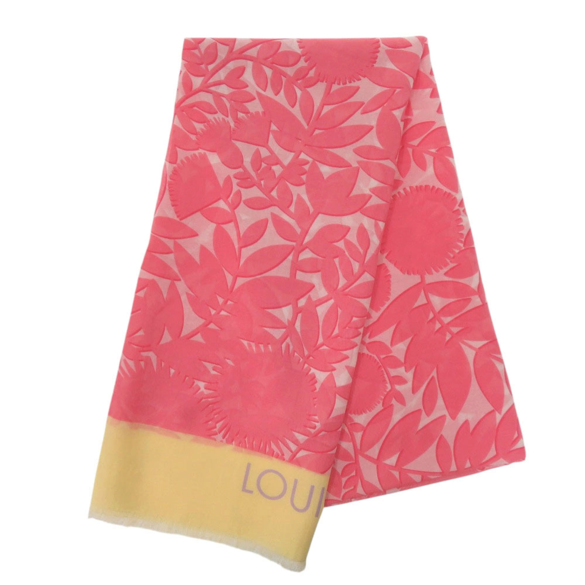 Louis Vuitton Excellent condition Louis Vuitton Pareo Tropical Flower large fringed shawl M75270 cotton silk rose pink yellow scarf muffler LV 0044 LOUIS VUITTON Size ONE SIZE - 3 Thumbnail