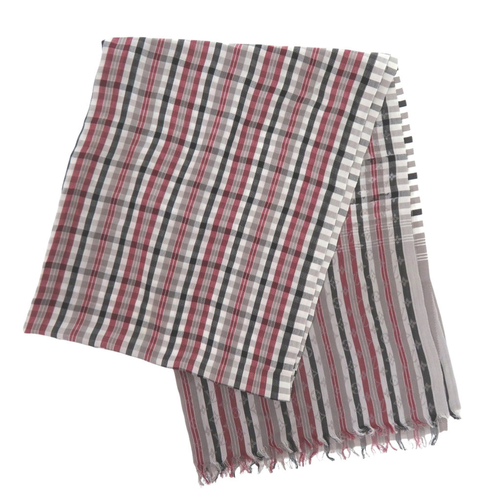 Louis Vuitton Excellent condition Louis Vuitton Etol Madras check monogram stole M75581 Cotton Gray Black Red Scarf Muffler LV 0793 LOUIS VUITTON Size ONE SIZE - 3 Thumbnail