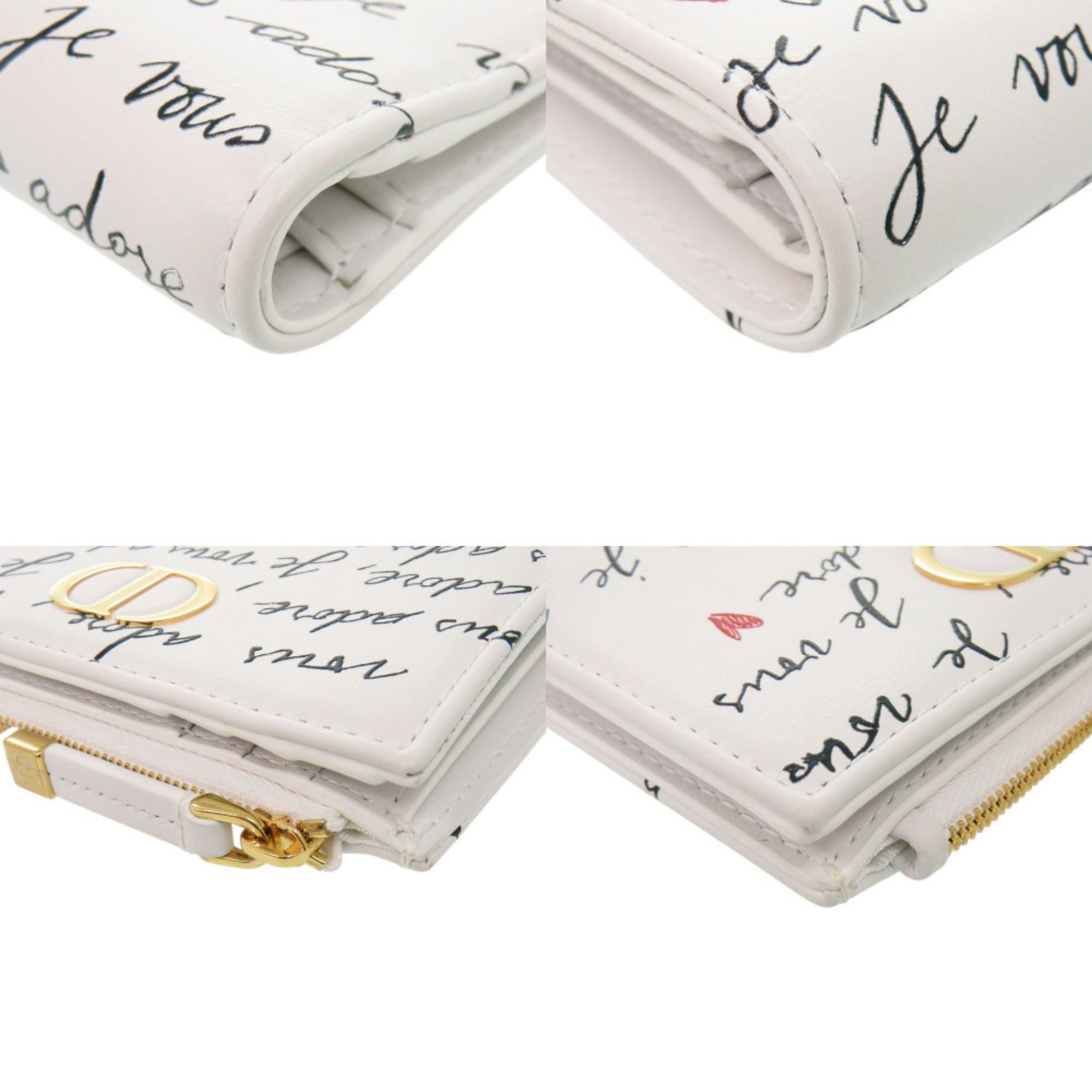 Dior Christian Dior Like New Dior Caro Dahlia Wallet Heart Leather White Bi-fold 1344Dior Size ONE SIZE - 4 Thumbnail