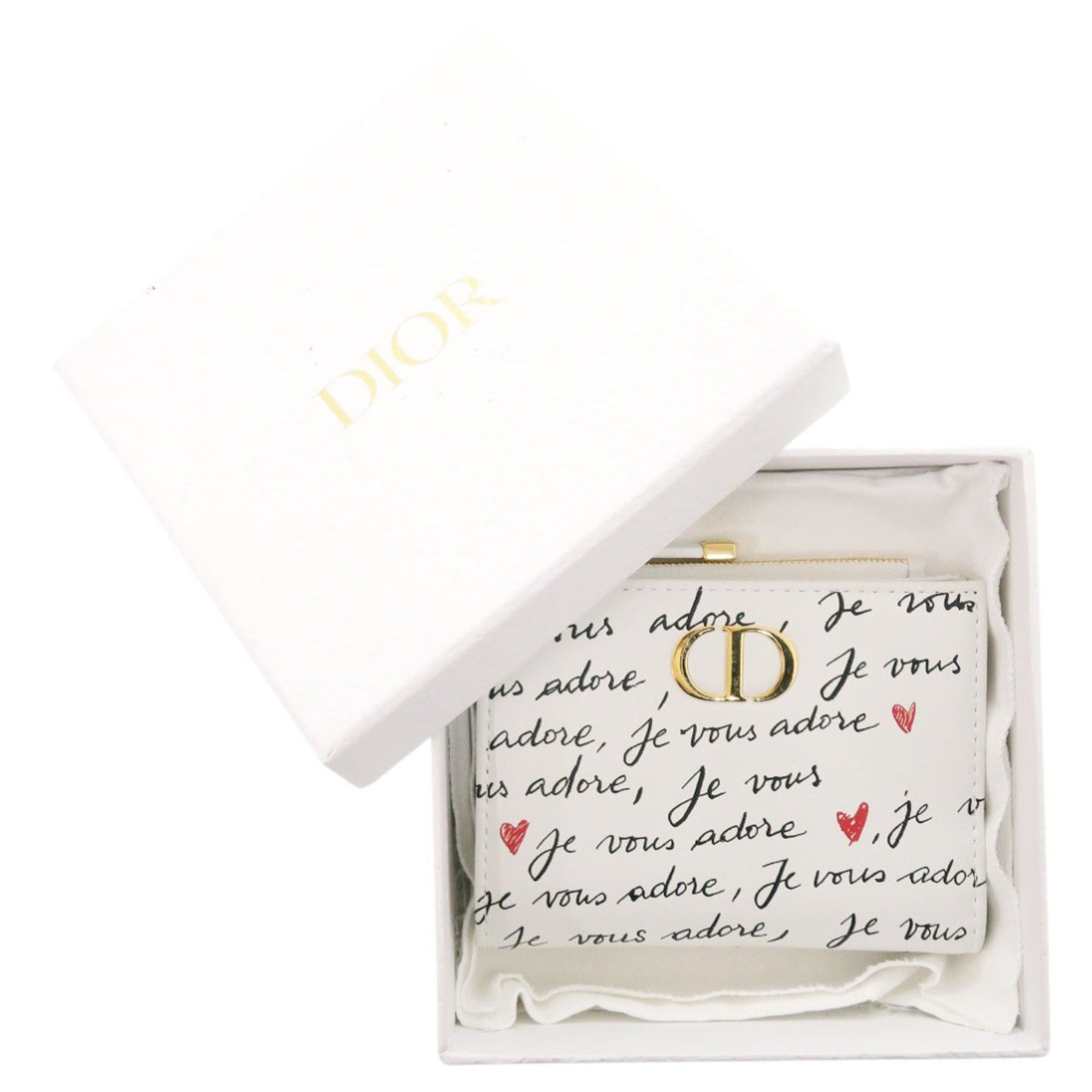 Dior Christian Dior Like New Dior Caro Dahlia Wallet Heart Leather White Bi-fold 1344Dior Size ONE SIZE - 2 Thumbnail