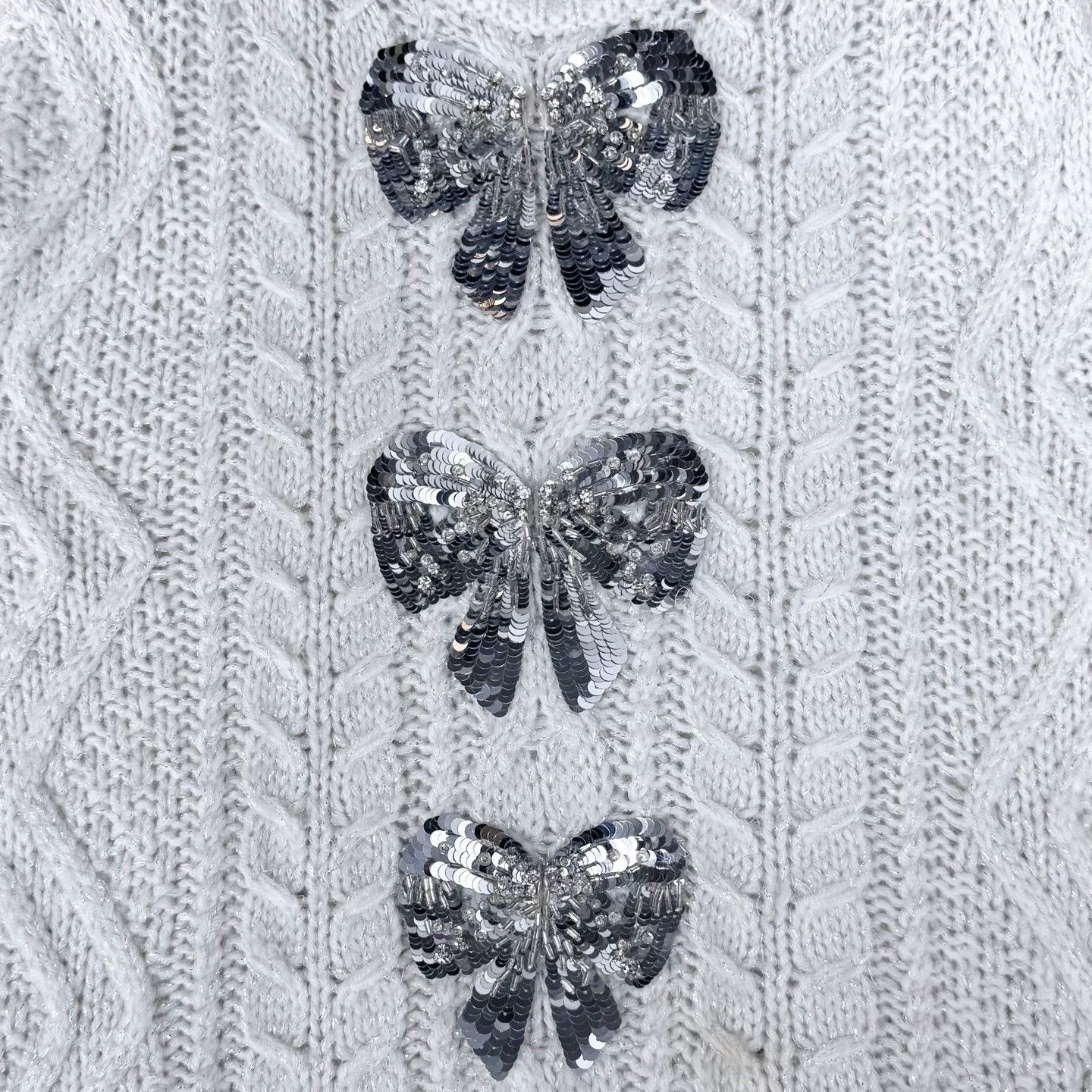 Valentino Valentino White Bowknot Sequin Knit Sweater Size M / US 6-8 / IT 42-44 - 5 Thumbnail