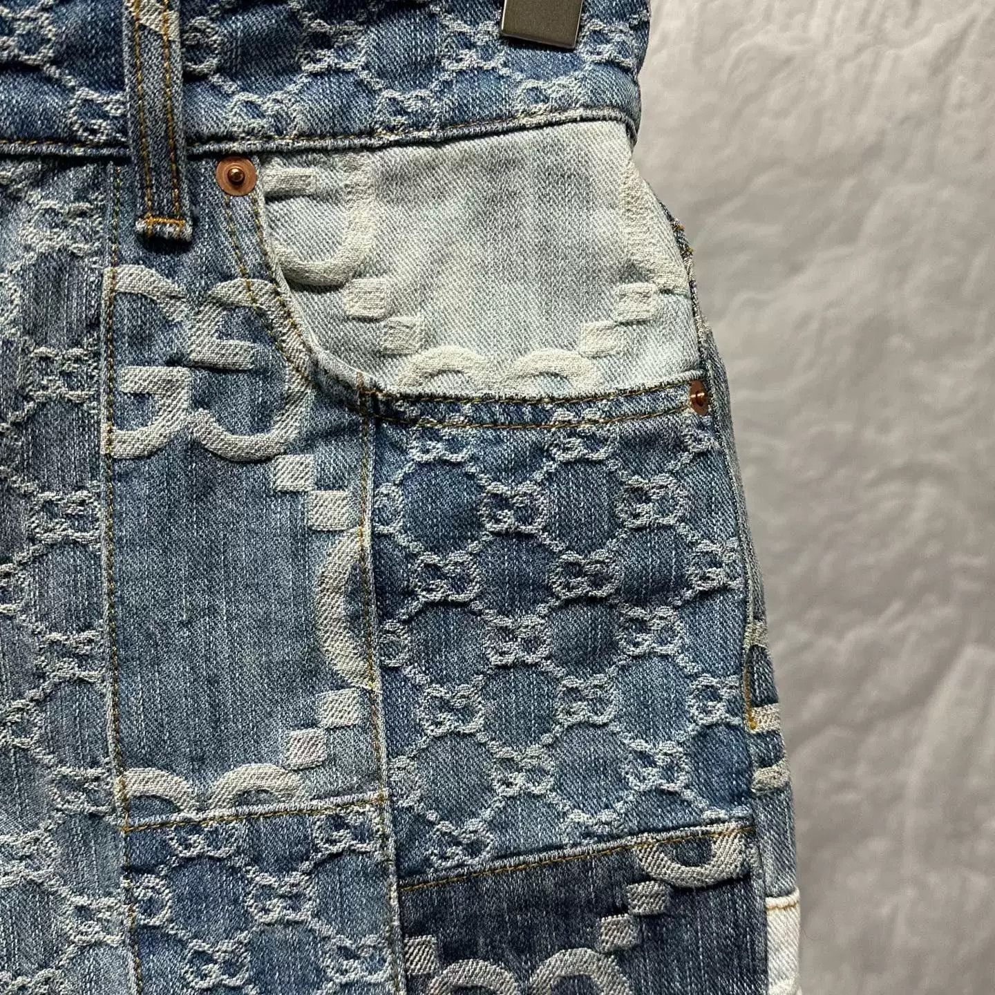 Gucci Gucci Patchwork Double G Leather Denim Shorts Size 23" - 4 Thumbnail