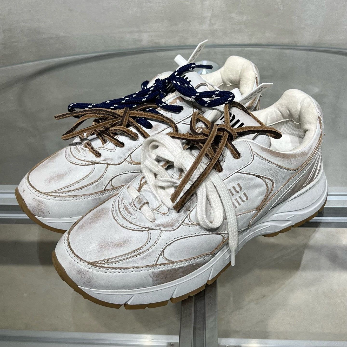 Miu Miu Miu Miu x NB 25SS Distressed White Sneakers Size US 4 / IT 34 - 2 Thumbnail