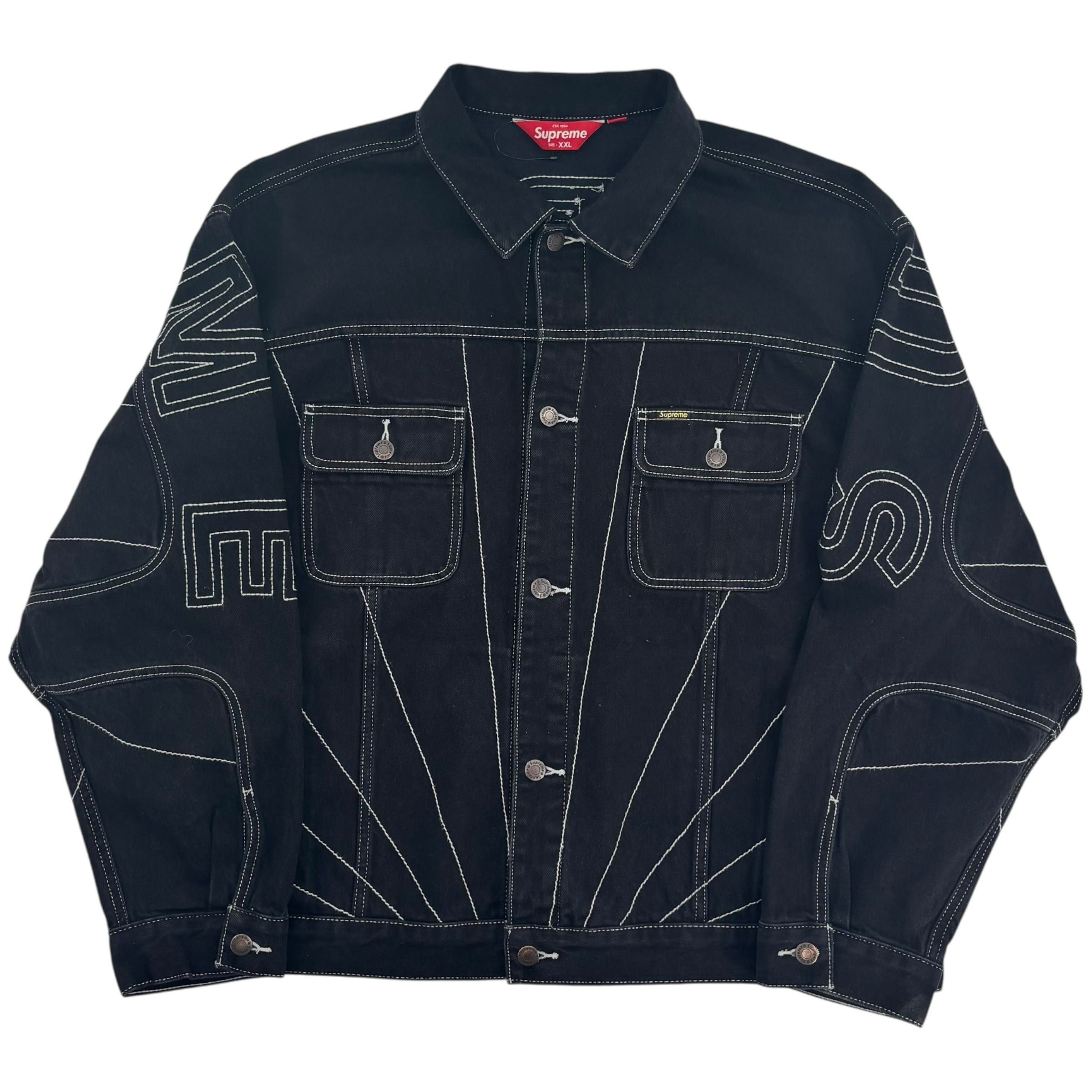 Supreme Radial Embroidered Denim Trucker Jacket Black Size US XXL / EU 58 / 5 - 2 Thumbnail