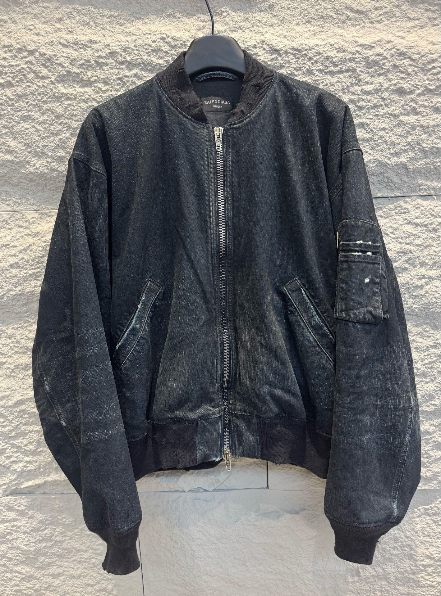 Balenciaga Balenciaga Distressed Denim Bomber Jacket Size S Size US S / EU 44-46 / 1 - 3 Thumbnail