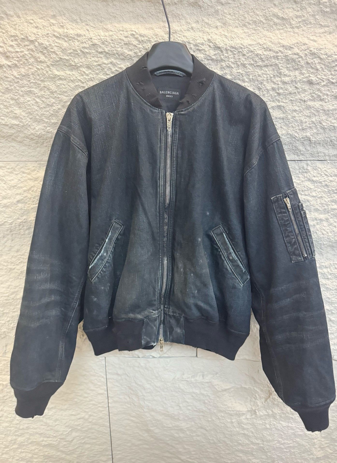 Balenciaga Balenciaga Distressed Denim Bomber Jacket Size S Size US S / EU 44-46 / 1 - 4 Thumbnail