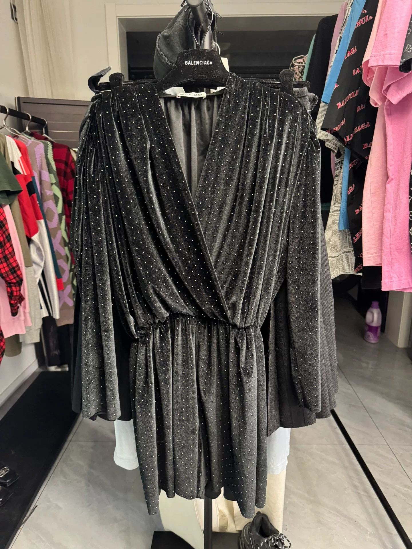 Balenciaga Balenciaga Rhinestone Velvet Mini Dress Size 36 Size XS / US 0-2 / IT 36-38 - 2 Thumbnail