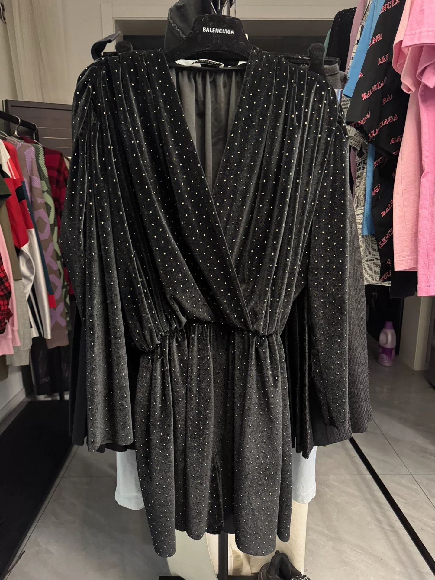 Balenciaga Balenciaga Rhinestone Velvet Mini Dress Size 36 Size XS / US 0-2 / IT 36-38 - 5 Thumbnail